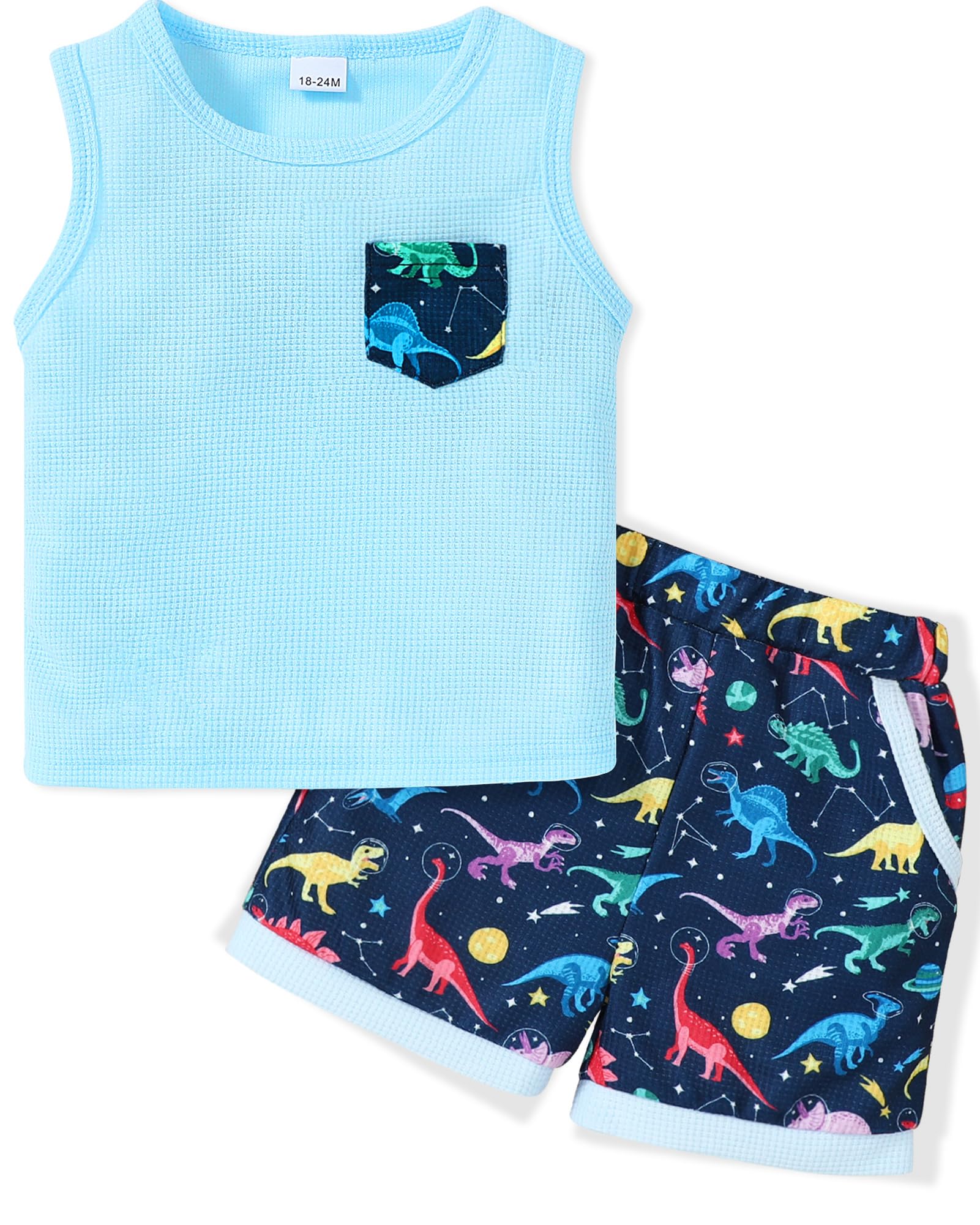 SOLOYEE Toddler Baby Boy Clothes Summer Outfits Sleeveless Waffle-Knit Tank Tops T-Shirt+Casual Shorts 2Pcs Clothing Set 1-5T