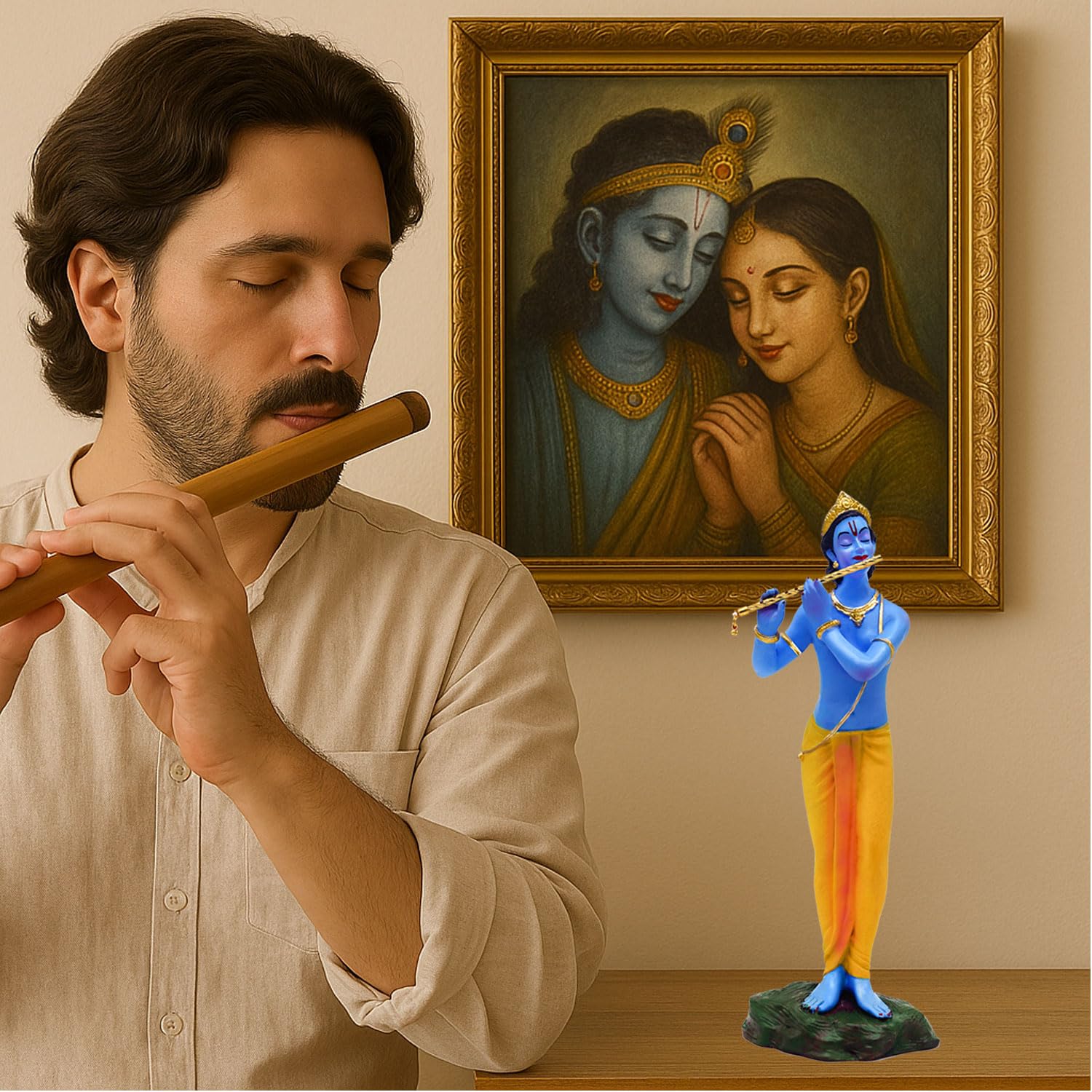 SIGNAMIO Resin Standing Krishna Statue - Elegant Krishna Idol Small for Home Decor - Exquisite Krishna Idol Figurine for Spiritual Decor and Gift, Perfectly Crafted with Fine Details, 8.5 x 6.5 Cm 4