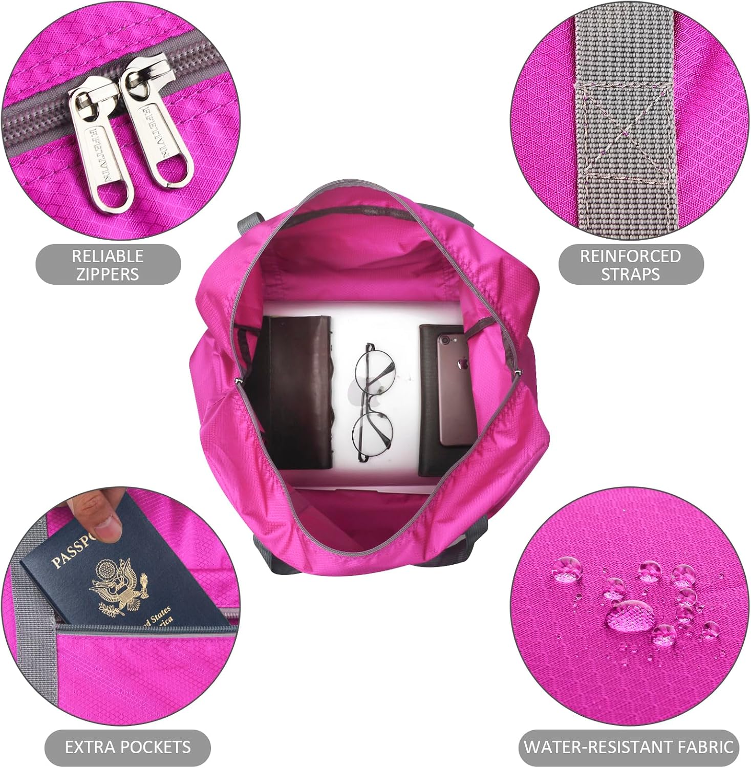 F.FETIVIN Personal item travel bag 17.7x12.6x6.3 for Spirit Airlines Lightweight carry on duffle bag for Gym,Sports,Vacation(Hot Pink)