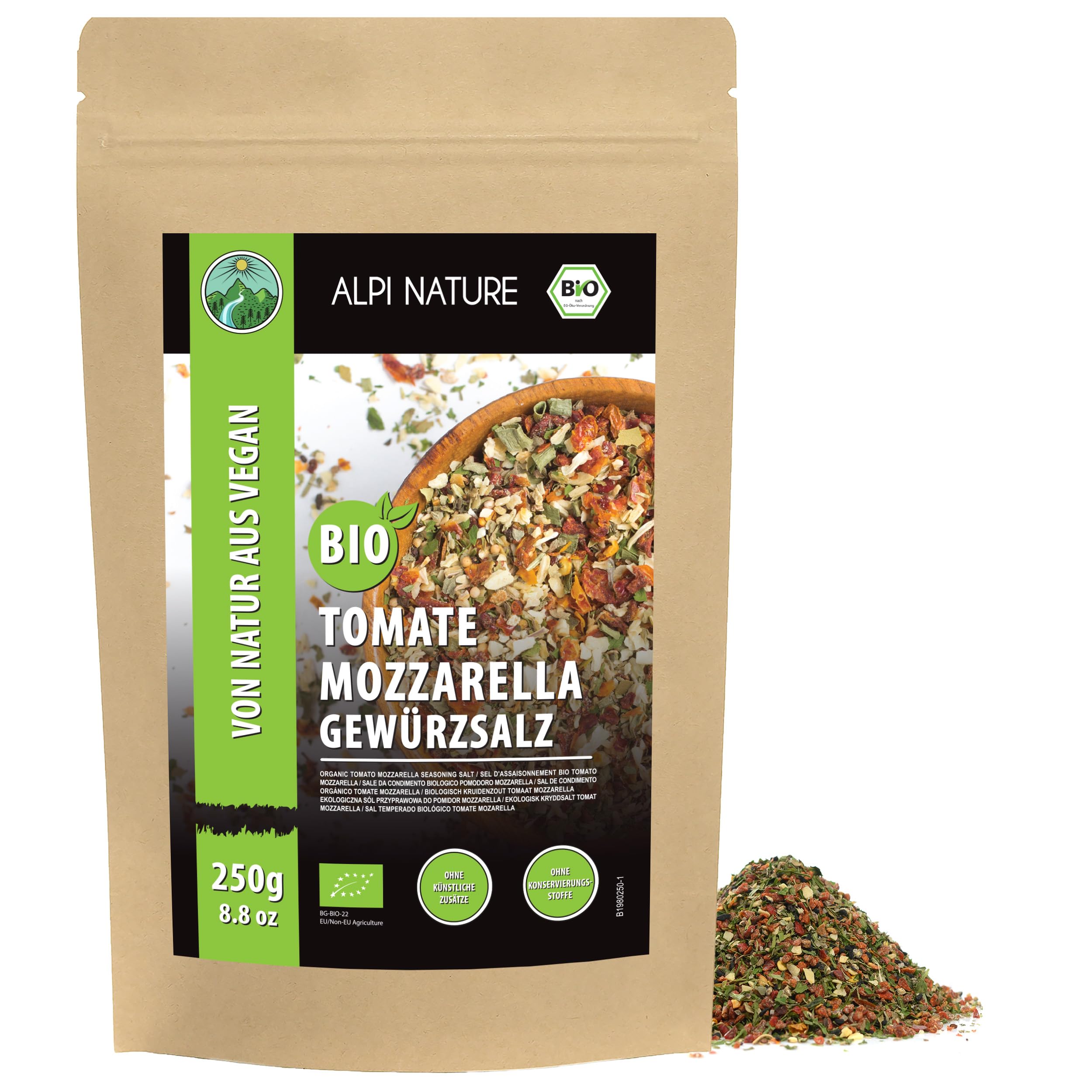 Alpi Nature Ekologiczna Przyprawa Pomidor i Mozzarella 250g, Włoska Przyprawa do Gotowania
