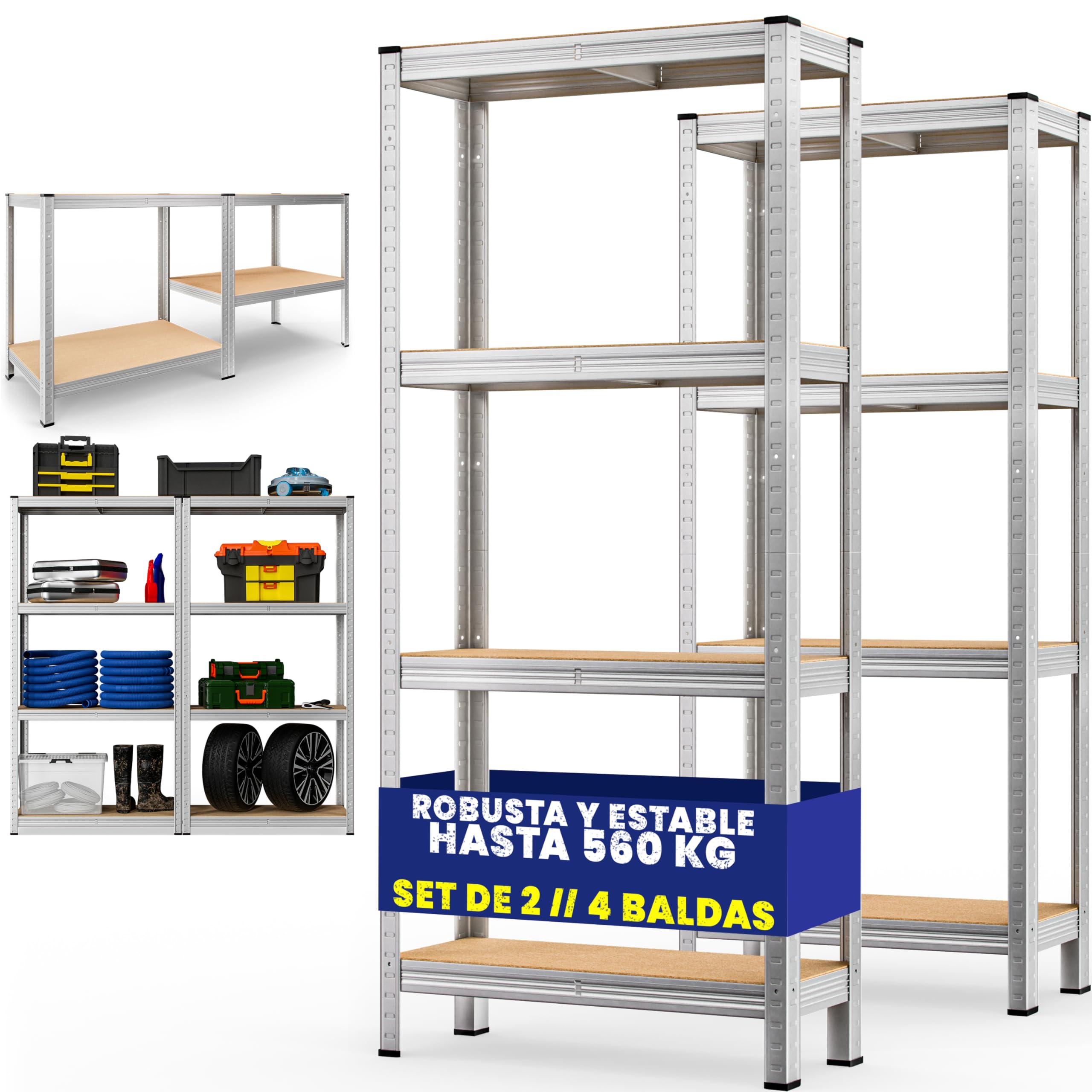 Monzana® Estanterías Almacenaje, Metálicas, 2 Unid., 170x75x30cm, 560kg, 4 Baldas, Cargas Pesadas, Trastero Organizador Taller Despensa