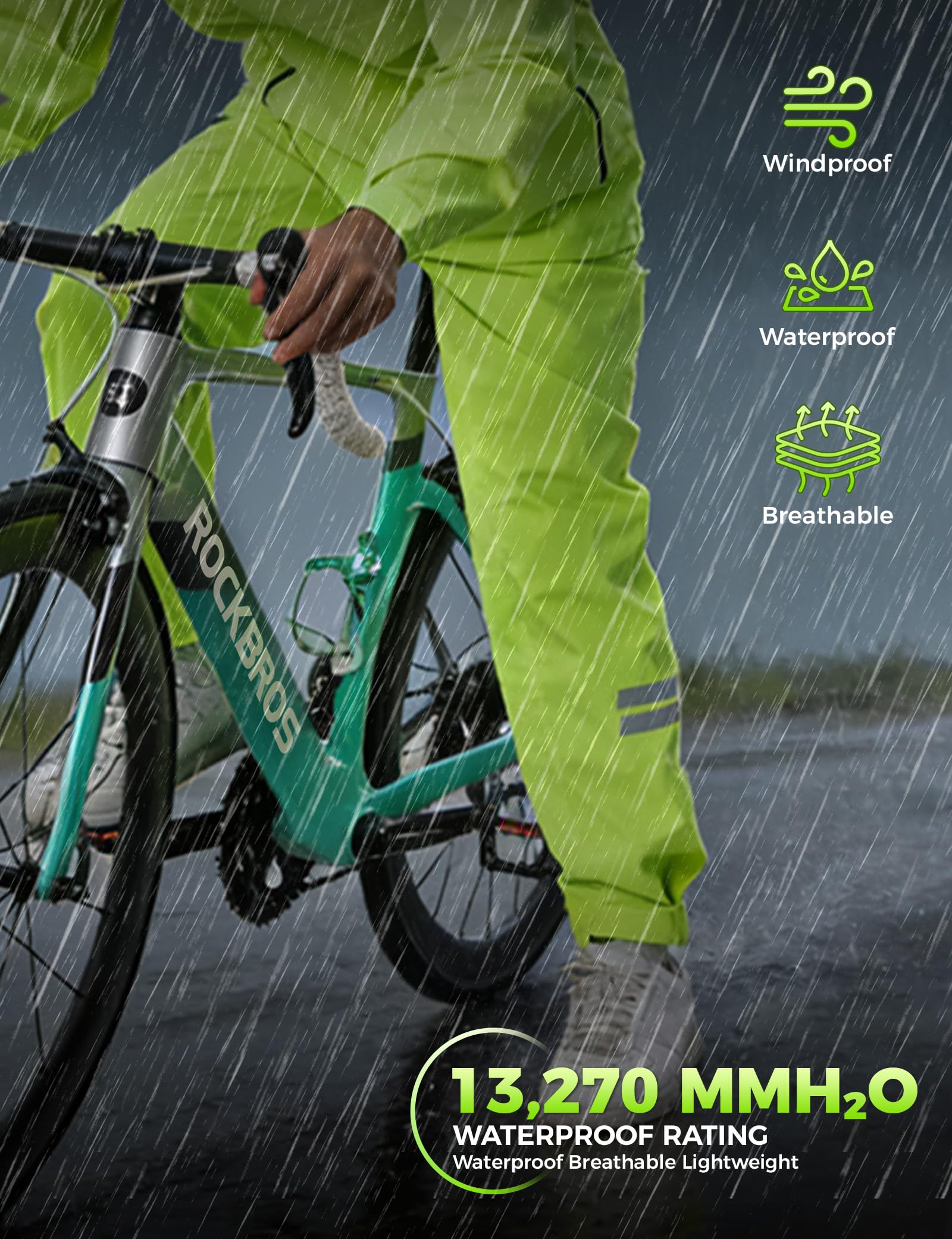ROCKBROS Pantaloni Impermeabili da Ciclismo Uomo, Pantaloni Antipioggia per Bicicletta Sovrapantaloni Antivento e Traspirante, Abbigliamento Riflettente Sportivo per Escursionismo MTB Bici Running