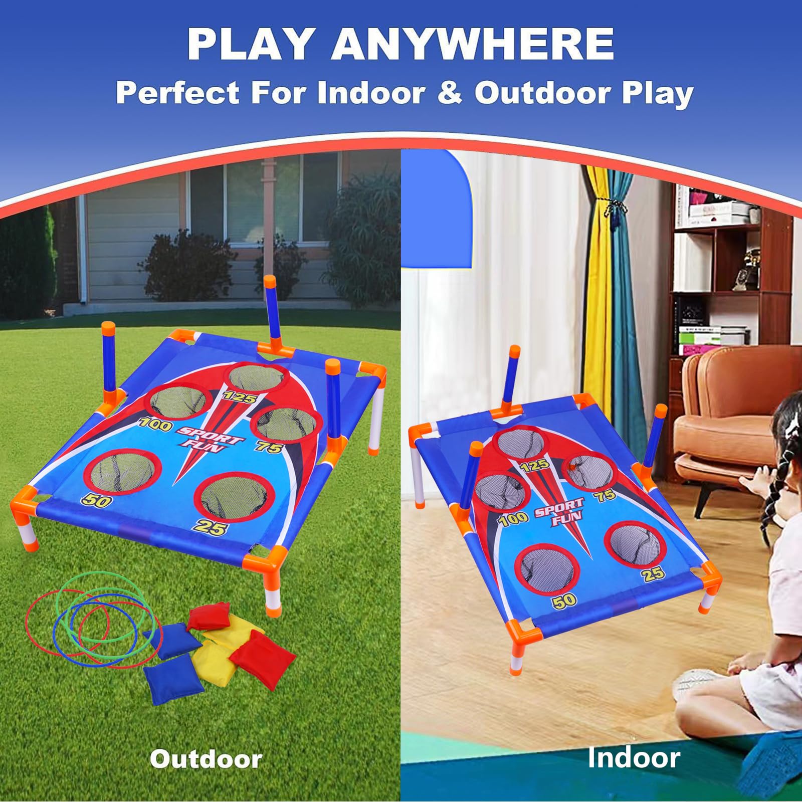 Bean Bag Toss Game for Kids, Kids Cornhole,with 6 Sandbags 6 Rings,Suitable for Children Aged 3-8,Portable Indoor and Outdoor Bean Bag Toss Game Set Gift - Image 3