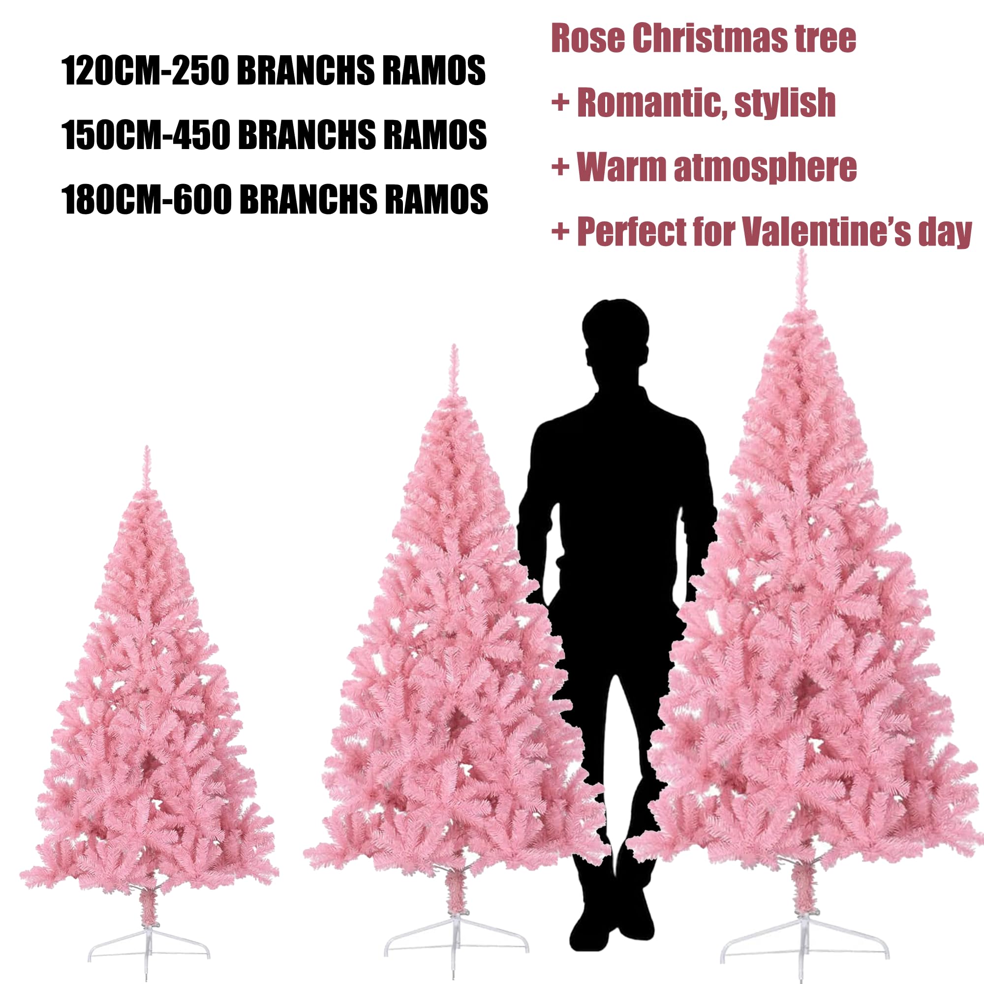 Carnavalife Arbol de Navidad, arbol Navidad Blanco 180cm, arbol de Navidad Plegable 120cm/150cm/180cm, Navidad Invierno Fiesta (Rosa, 180cm-600Tips)