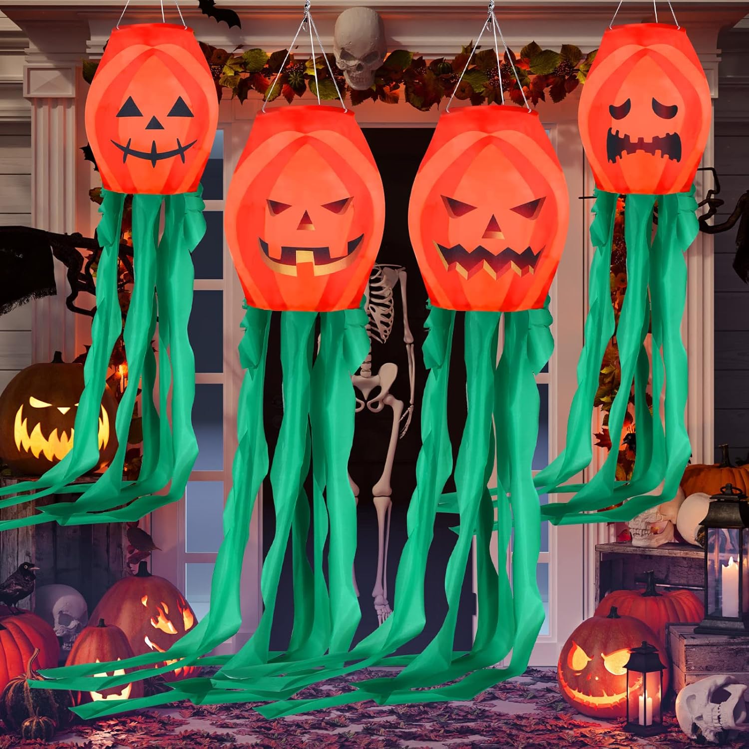 Konohan 4 Pcs Halloween Windsock Thanksgiving Fall Windsocks Pumpkin Windsock Jack