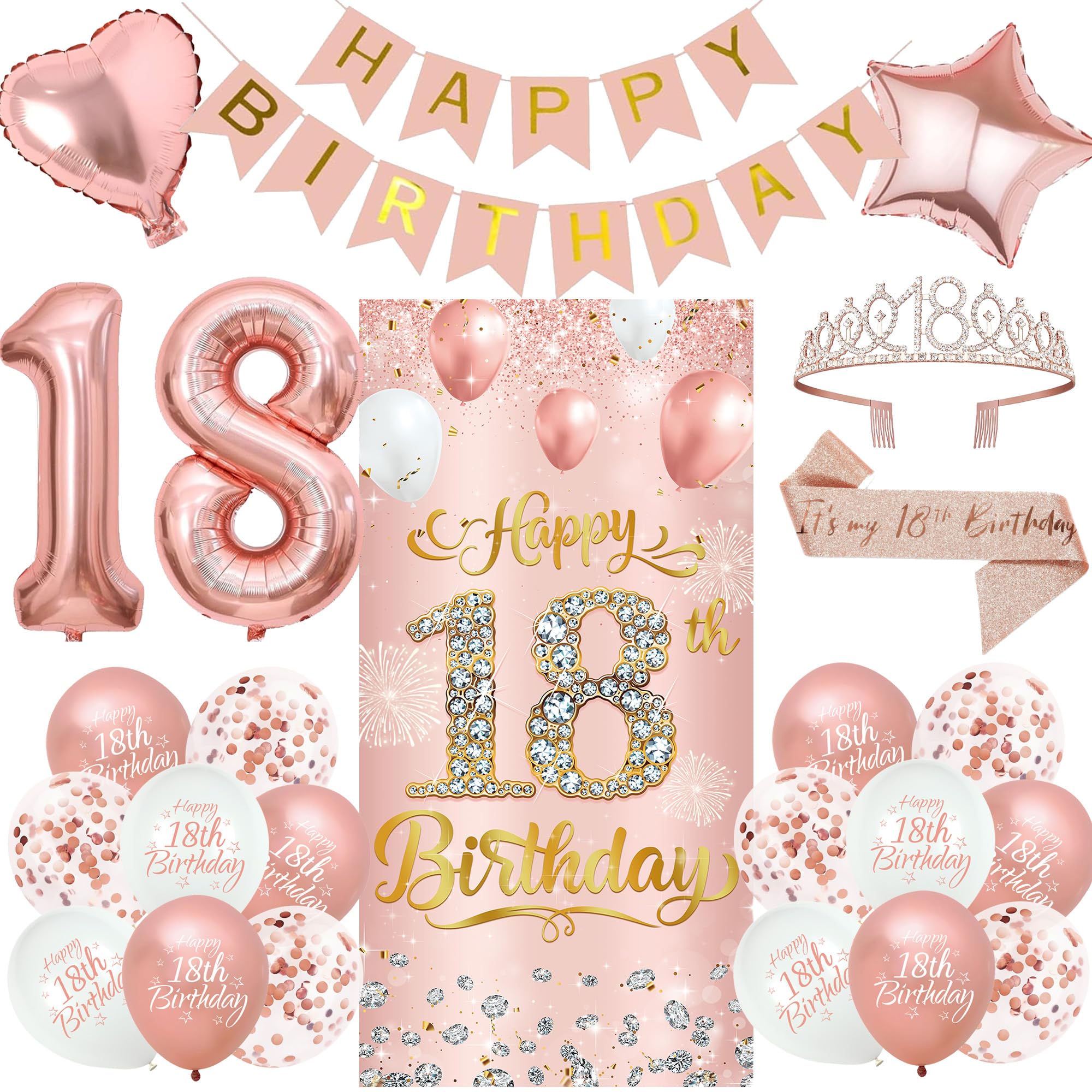 Roetyce Rose Gold 18th Birthday Decorations for Girls