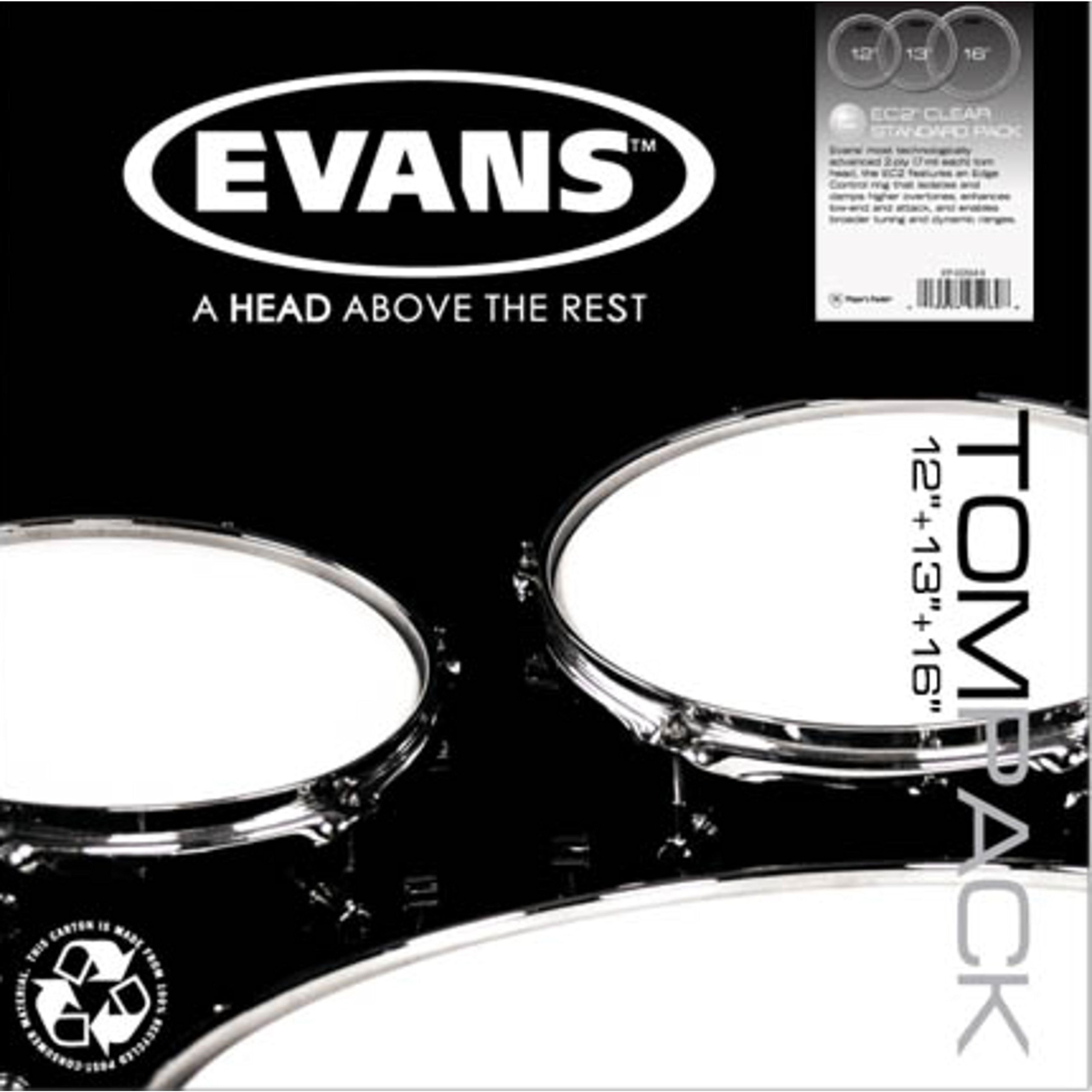 Evans Ec2 Transparentes Leder, 3 Stück, für Tom jeweils 10 Zoll, 12 Zoll und 14 Zoll, Fusion