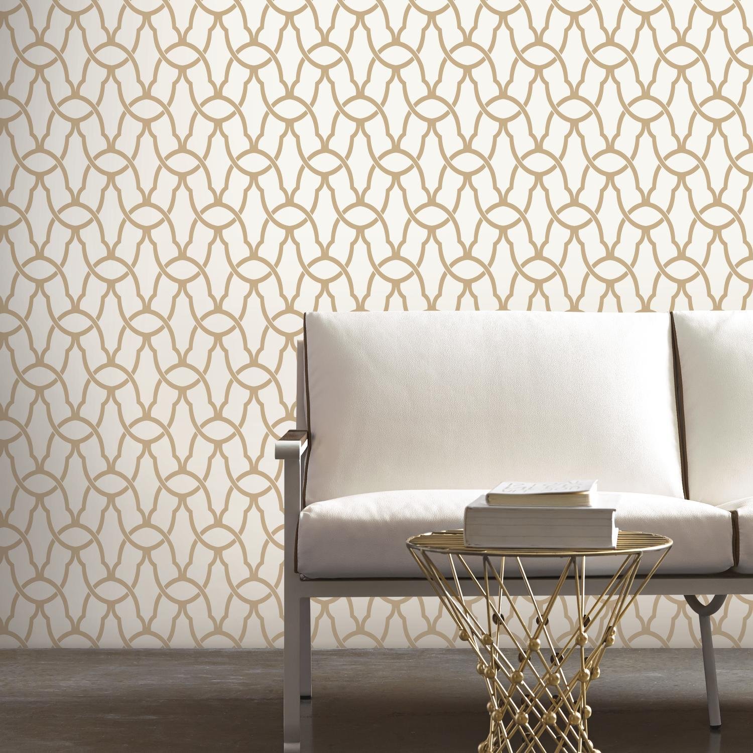 RoomMates RMK9121WP Trellis Gold Peel and Stick Wallpaper, 20.5" x 16.5 Feet