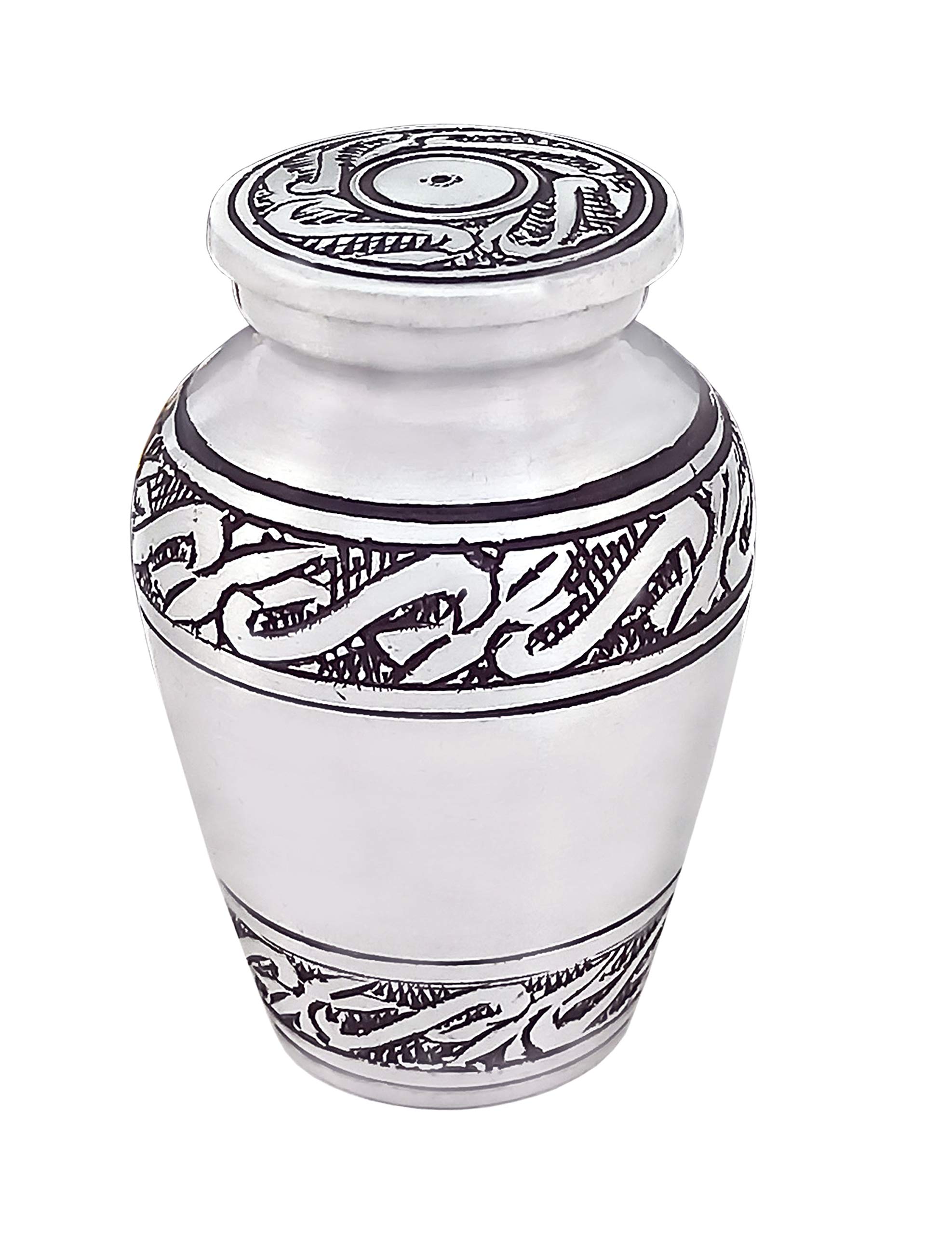 Cremation Urn for Ashes - Electra Series Affordable Solid Brass Metal Quality Handcrafted for Human Funeral Burial Small Mini Keepsake, Silver with Leaves Classic