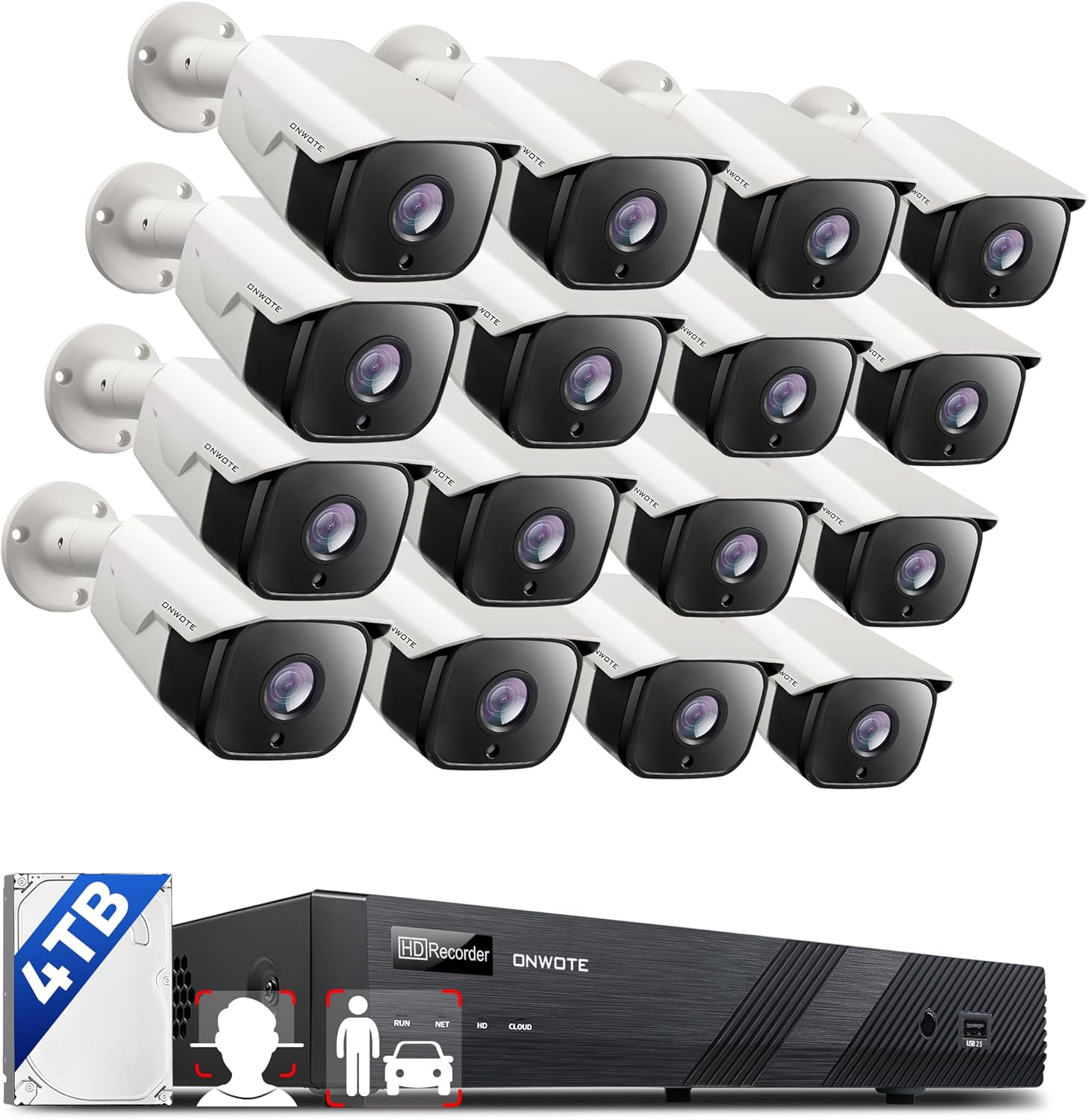 ONWOTE Face Recognition & AcuSearch, 16 Channel 6K 12MP NVR PoE Security Camera System, 16x 6MP 122° Outdoor Audio IP Cameras, AI Detect, 16CH Business NVR 4TB, Total 1280ft Cables, Commercial CCTV