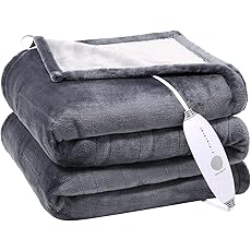 GAOMON Electric Heated Blanket Throw, Super Cozy Soft Flannel Heated Throw with 4 Fast Heating Levels & 10 Hours Auto Off, Machine Washable, ETL Certification, Home Office Use(Twin, Grey)