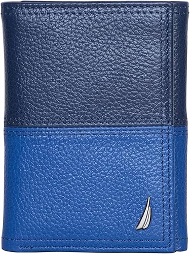 Nautica Men's Trifold Wallet RFID Blocking Protection ID Window Card Slots Genuine Leather Durable