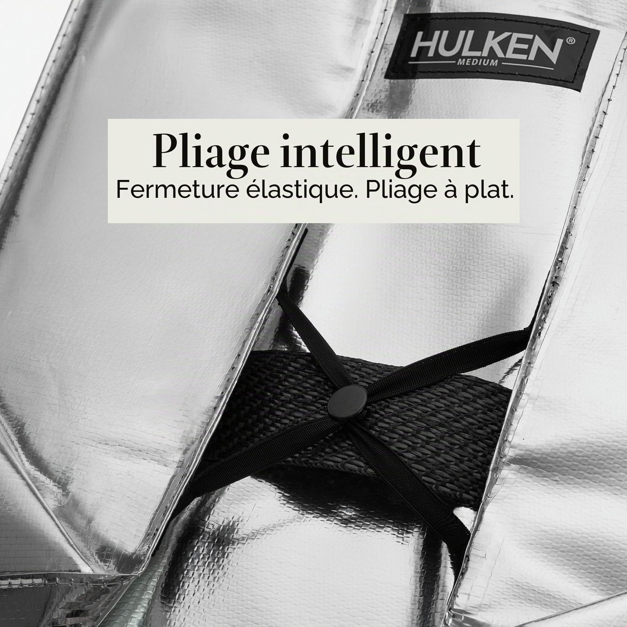 HULKEN - Chariot de courses argenté moyen pliable et réutilisable – Sac de courses à roulettes – Sac fourre-tout à roulettes – Limite de 29,9 kg, fermeture éclair, résistant à l'eau et poignées