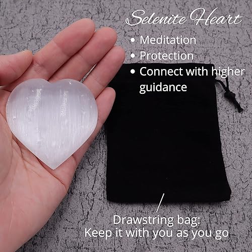 Miniatura 5 de NatureWonders Caja de colección de selenita: placa de carga de 8"x4", palos de 4" x 12, rascacielos torre de 4", varita pulida de 6", corazón, bolsa
