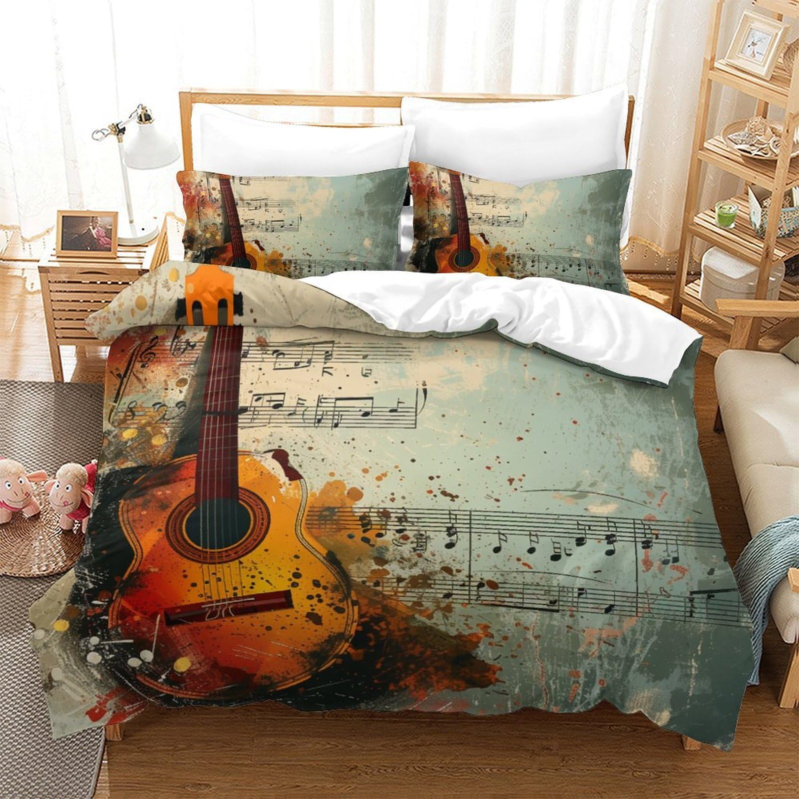 Housse de couette guitare microfibre super douce respirante avec taies d'oreiller 220x240