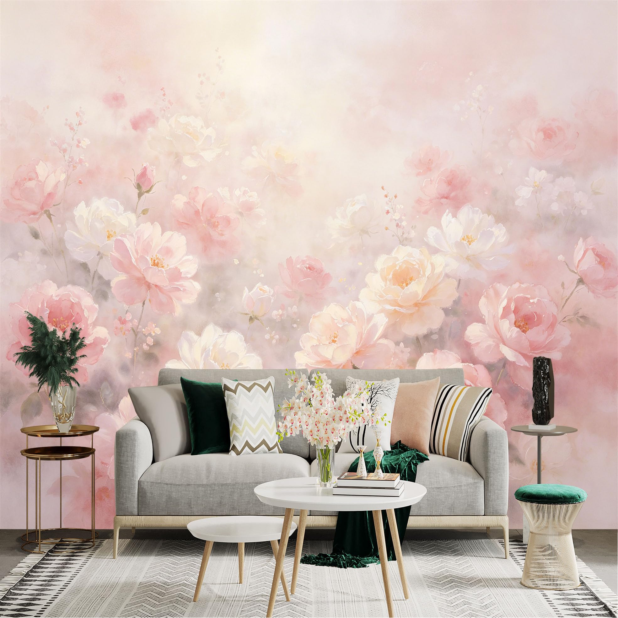 Lnzczhyre Dbh260521877 Custom Size Wall Sticker Mural， Soft Pastel Pink Roses， Dreamy Floral Watercolor Art， Elegant Romantic Garden， For Wall Decoration， Peelandstick Wall Decals.