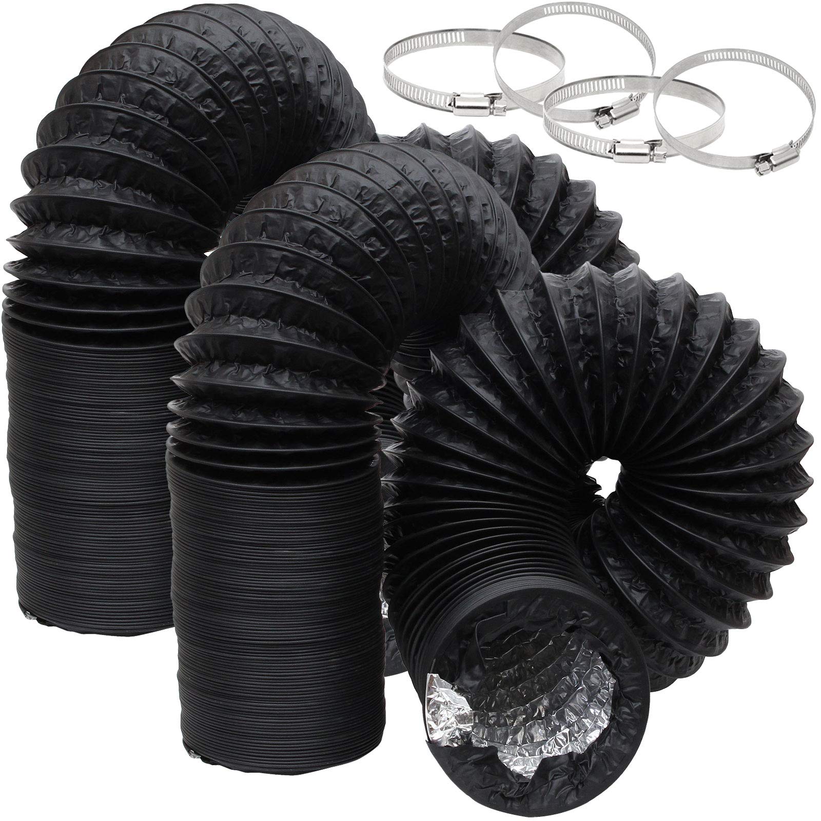 Buy 2 Pack 4 Inch Flexible Ducting Hose 12 feet, Black Aluminum Ducting