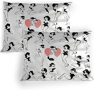 Ambesonne Fashion Pillow Sham Set of 2, Famous Girl Model Posing with Full Body Features Heart Tattoo on Thigh Make, Quality Microfiber Bedding Item for All Seasons, 30