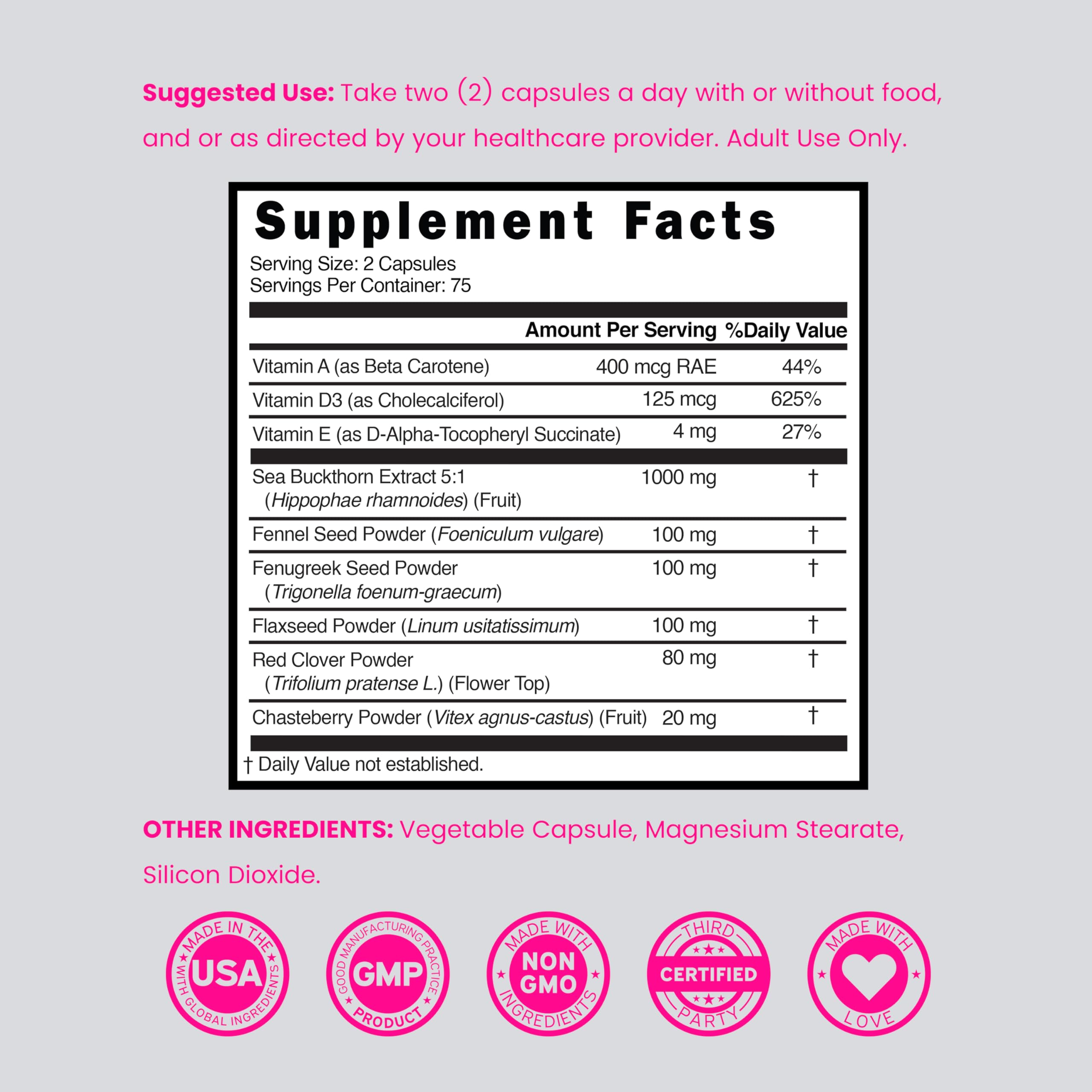 Vaginal Moisturizer & Dryness Supplement (150 Capsules) Support Vaginal Wetness & Health - Female Lubrication - Made in USA - Vegan, Non GMO, 3rd Party Tested - Best Product - 2.5 Month Supply
