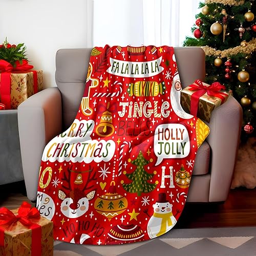 Miniatura 4 de Manta de Navidad roja de 50 x 60 pulgadas, manta de decoración navideña de renos, suave y cálida para sofá y dormitorio