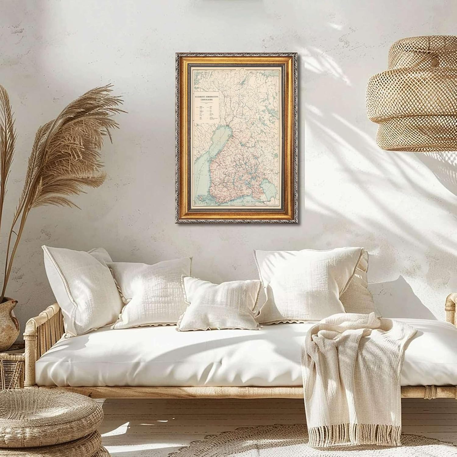 Framed Vintage Finland Map Poster Canvas Print Art, Rustic Wall Art Painting Pictures, Exquisite Home Decor Wall Decoration, Newspaper Art Print for Living Room, Office Wall Decor (Retro Framed,12L"x16W")
