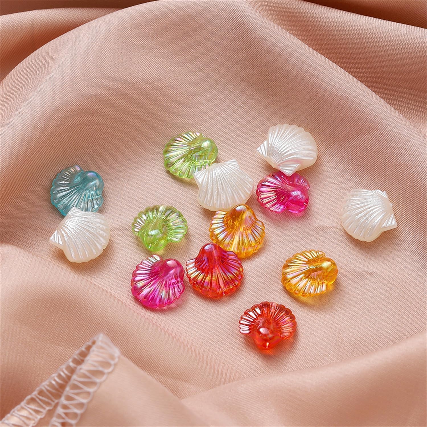 30Pcs Acrylic Clam Shell Tiny Spacer Beads Pastel Color Plastic Beach Scallop Shell Craft Loose Beads for Summer Jewelry Making (14.5x12.5mm) (White) - Image 7