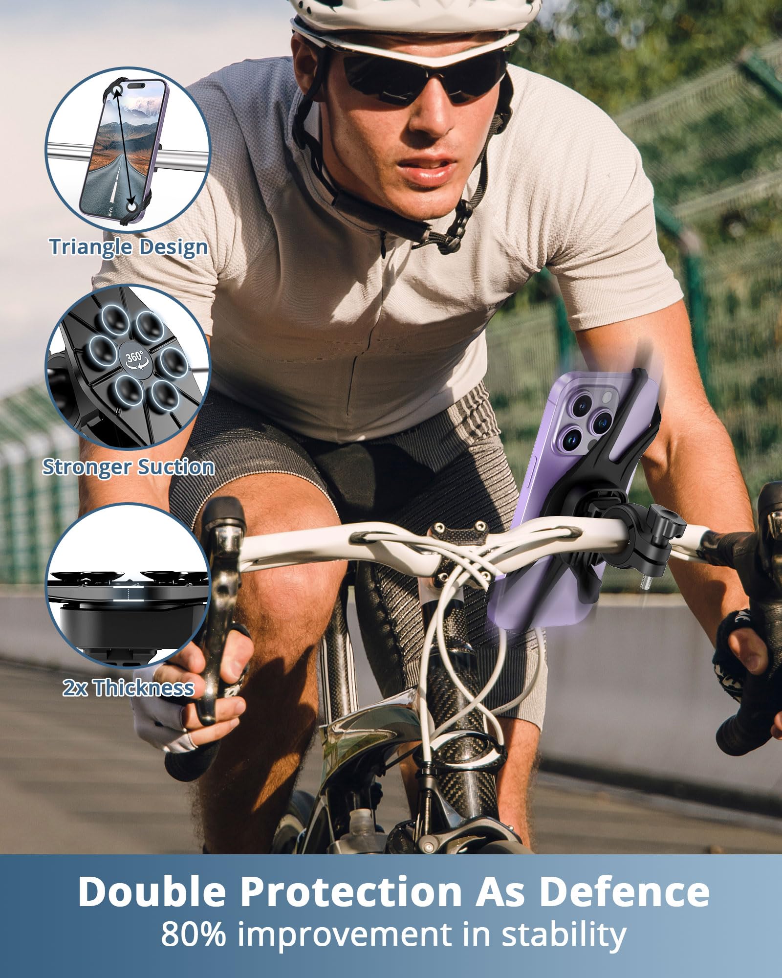 iFalarila 2024 Uchwyt rowerowy na telefon z mocną przyssawką, obrotowy o 360° uchwyt motocyklowy na telefon [1s Lock] Uniwersalny uchwyt na kierownicę kompatybilny ze smartfonami 4,5"-7,5"