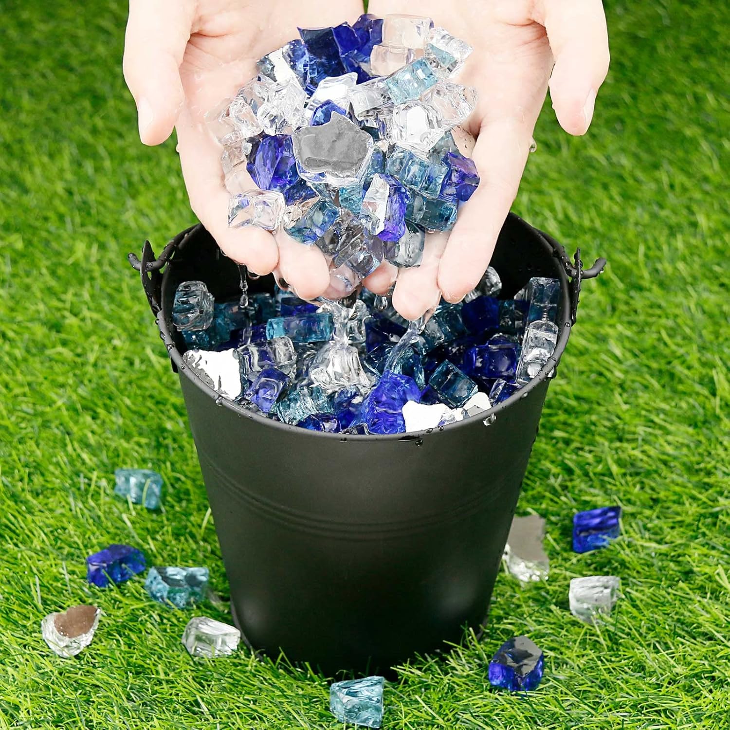 GRISUN Fire Glass for Fire Pit, 1/2 Inch High Luster Reflective Tempered Glass Rocks for Natural or Propane Fireplace, Safe for Outdoors and Indoors Firepit Glass, 20 Pounds