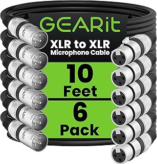 GEARit XLR - Cable de micrófono macho a hembra (10 pies, paquete de 6) mezclador blindado equilibrado de 3 pines, estudio de grabación, podcast, color negro