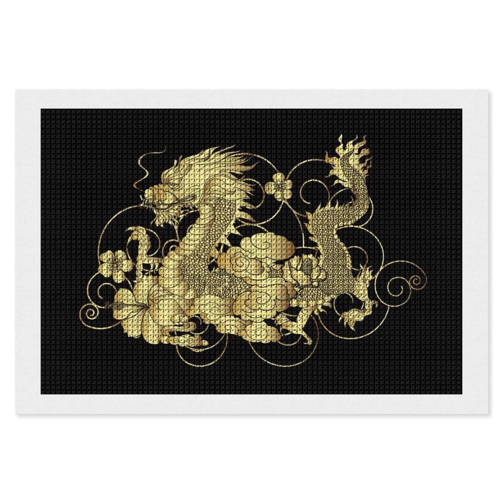 Amazon | ダイヤモンドアート 金 龍 和風 伝統 DIYダイヤモンド絵画  