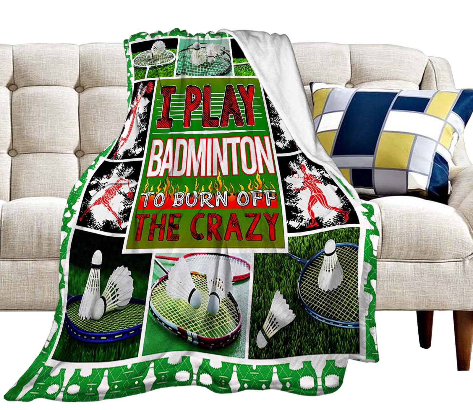 Badminton Blanket Badminton Throw Blanket Super Soft Warm Fuzzy Cozy Plush Flannel Fleece Bedding Blanket Sport Gift Decor Stuff for Birthday Women Man Girls Boys Kids Adult Bed Sofa Couch 50