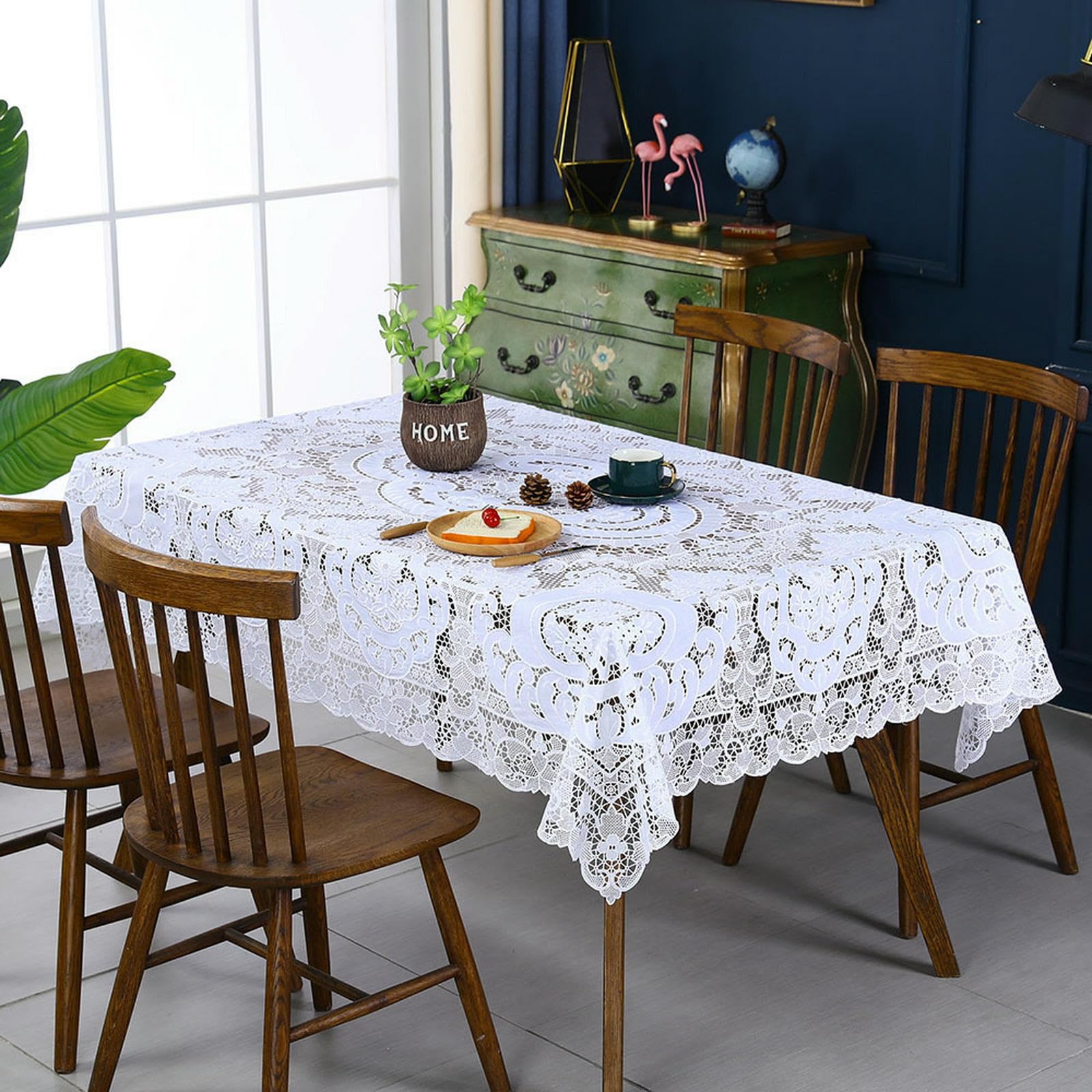 tovaglia da Matrimonio Classica, Decorazione Tavolo in Pizzo Bianco, Caffè-bianco-170 * 270