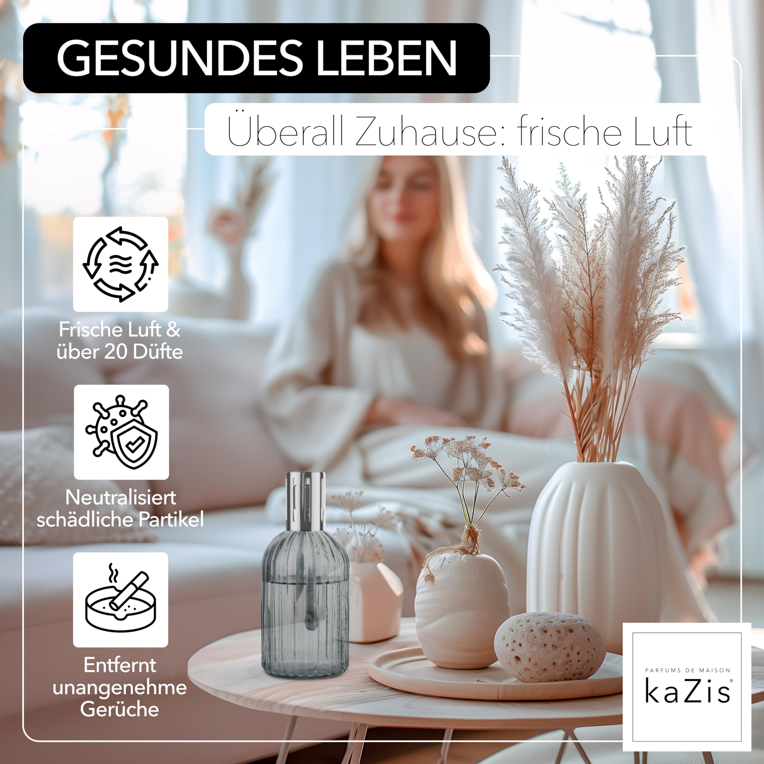 KAZIS® I lampada catalitica profumata I vetro I XXL I 400 ml (grigio)