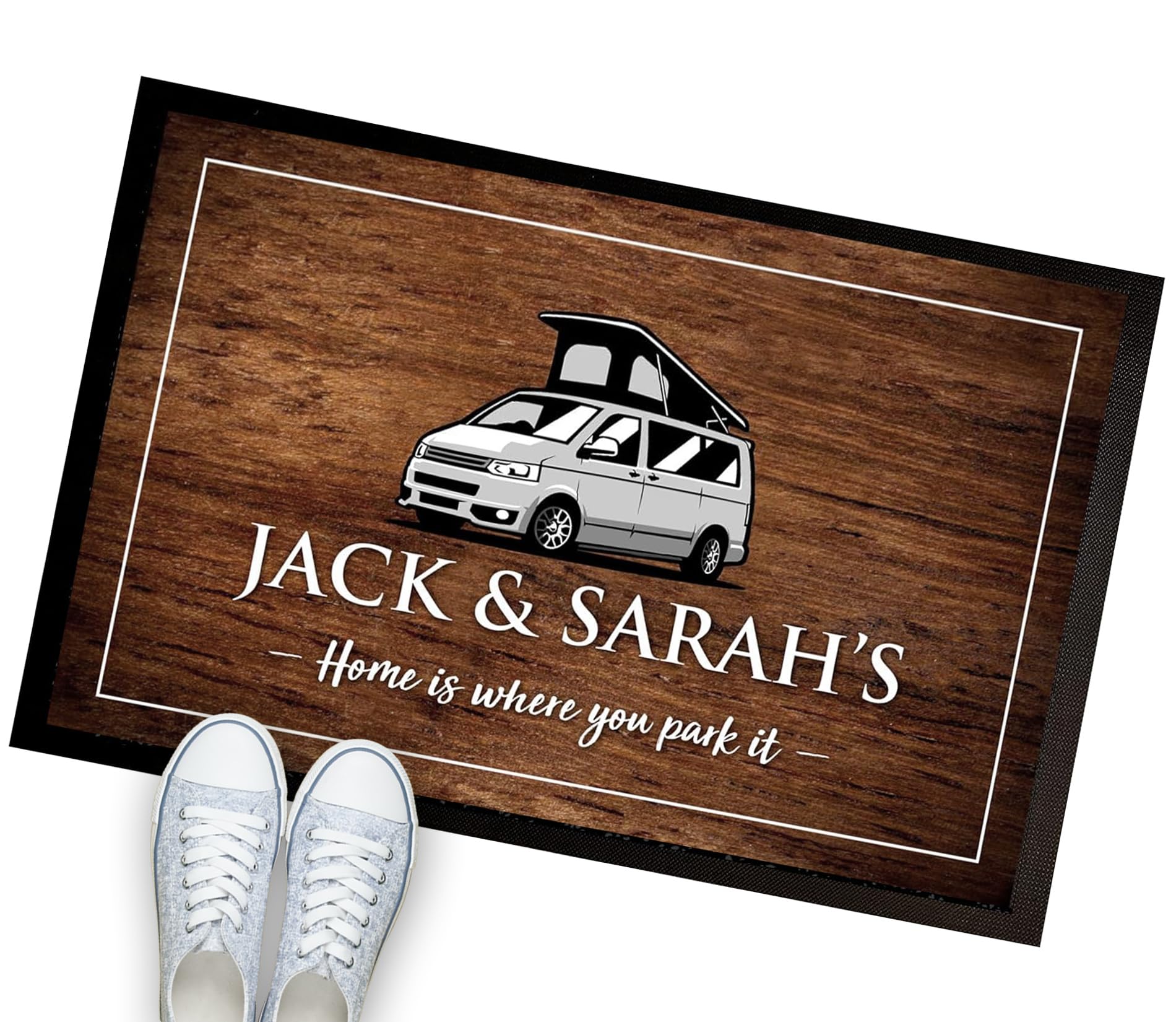 Artylicious Personalised Campervan door mat, pop top motorhome interior mat 60 x 40cm door mat (Wood effect)