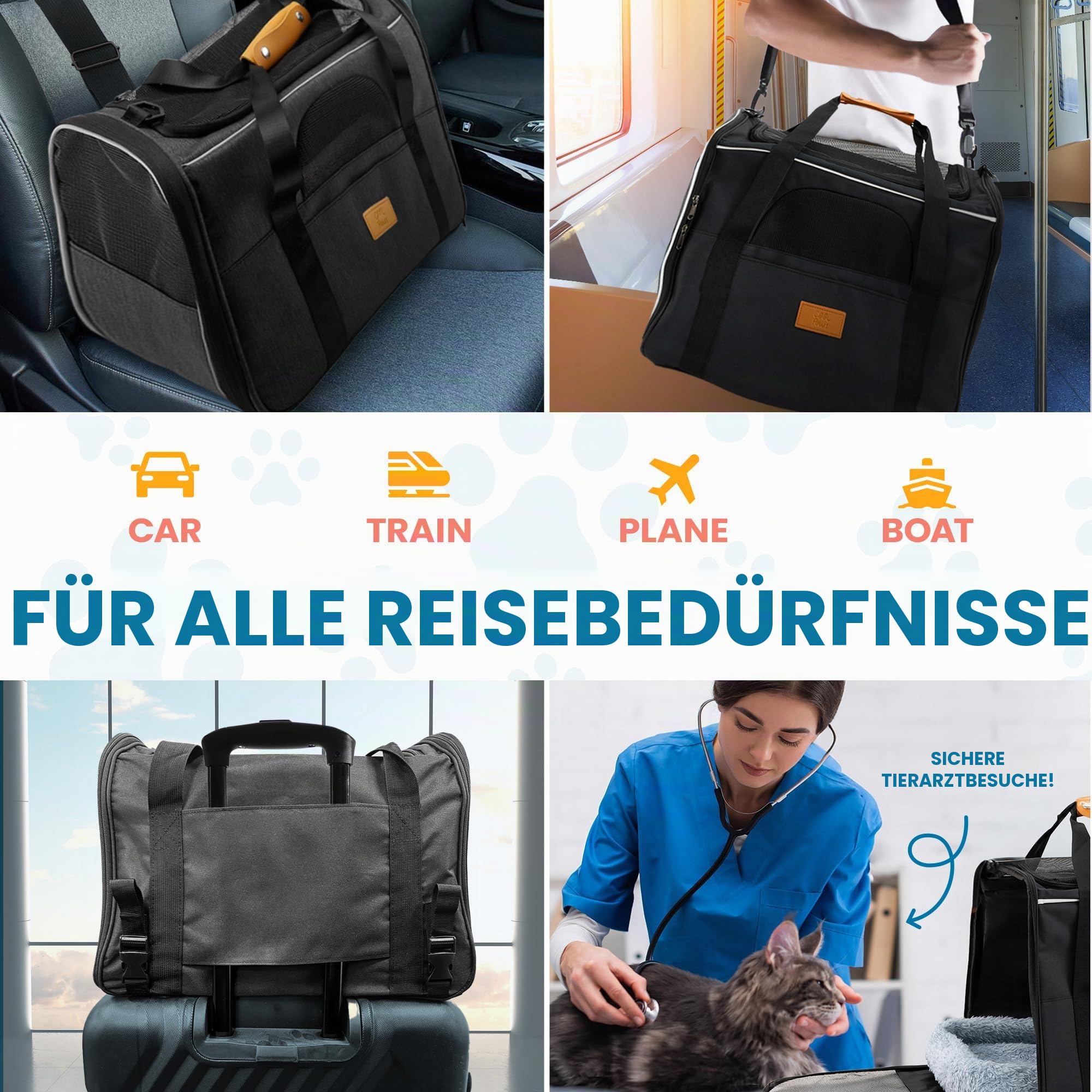 Haustier-Tragetasche für Katzen & kleine Hunde - Leichte, atmungsaktive Haustier-Reisetasche mit Netzseiten, verstärktem Rahmen, Abnehmbarer Matte und Schultergurt für sicheren Transport