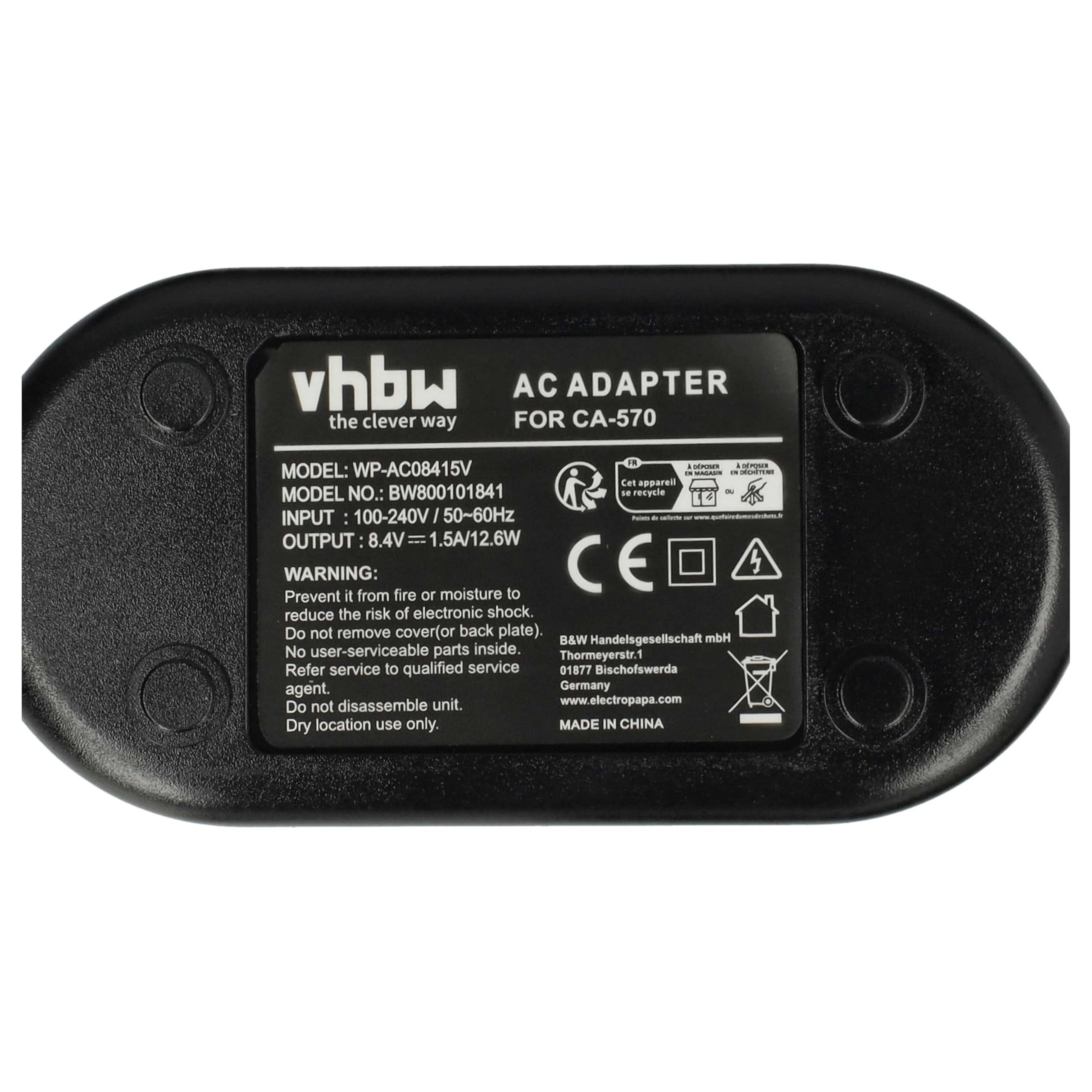 vhbw alimentatore, cavo di alimentazione compatibile con Canon MVX10i, MVX 10i, MVX150i, MVX 150i, MVX25i fotocamera, SLR - 2 m