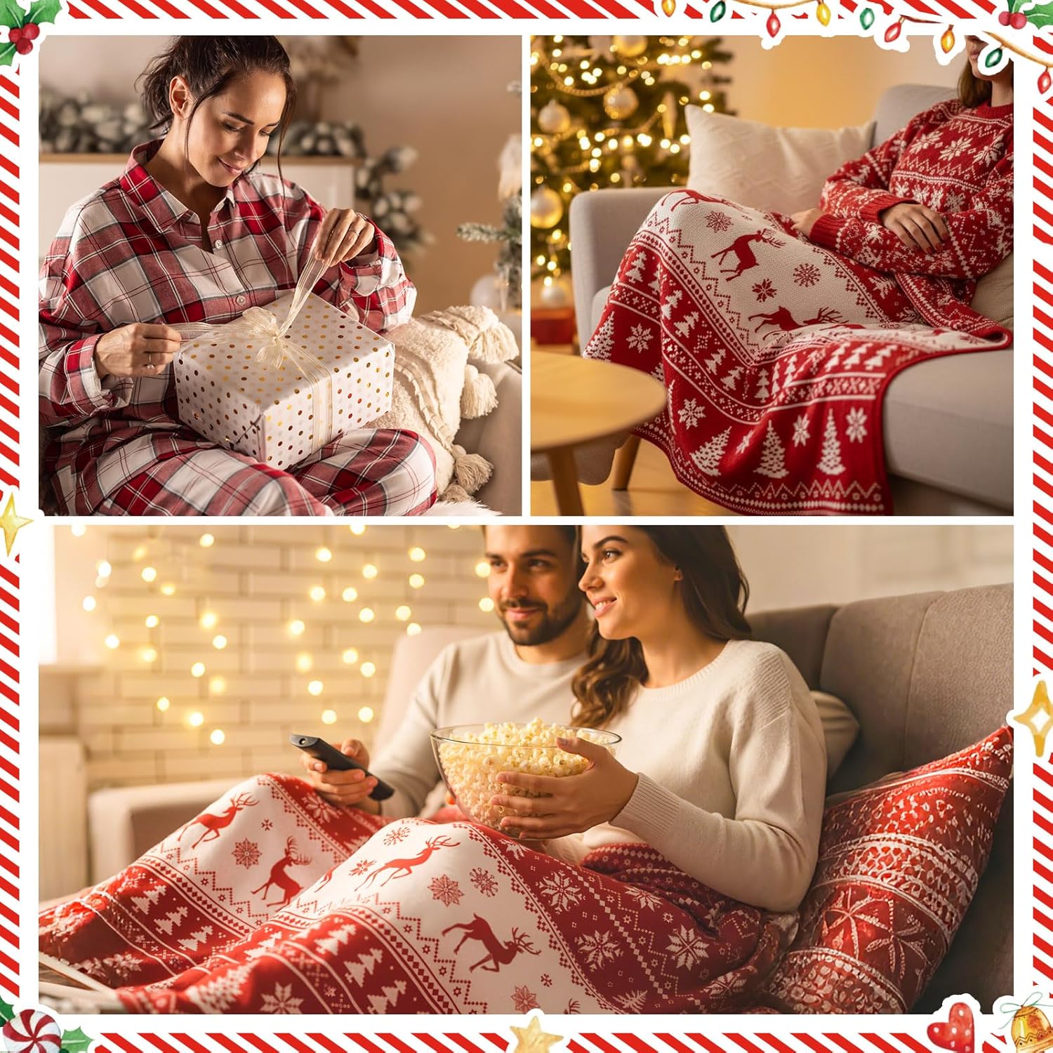 Boao 6 Set Christmas Throw Blankets with Gift Card 50 x 60 Inch Flannel Navidad Blanket Holiday Warm Soft Plush Blankets Bulk Red and White Reindeer Snowflake Xmas Tree for Winter Couch Bed Decoration - Image 3