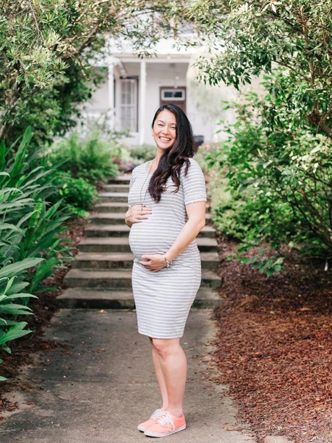 Liu & Qu Women's Maternity Bodycon Ruched Side Dress Casual Short & 3/4 Sleeve Dress for Daily Wearing Or Baby Shower - Image 2