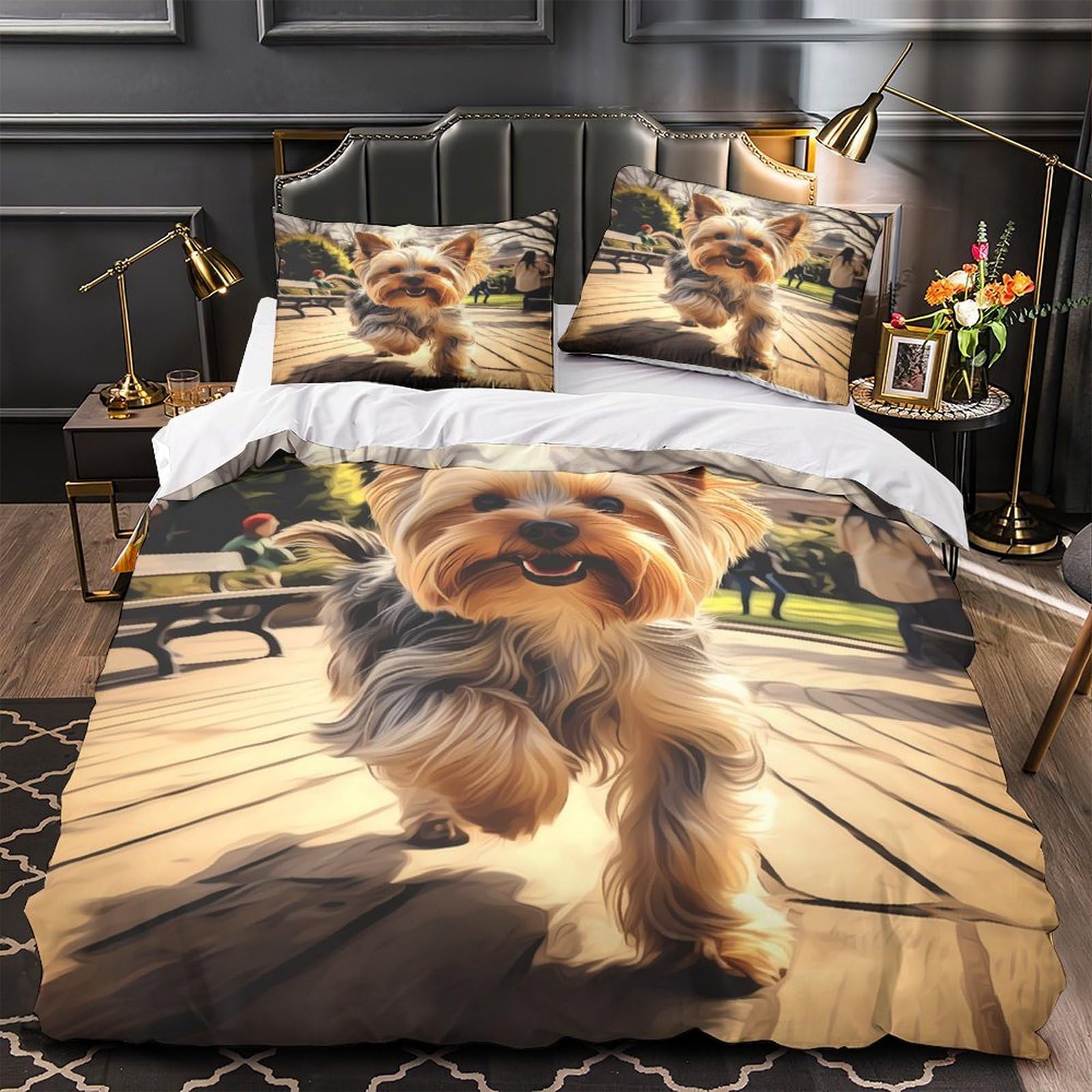 MMDASBVPE Yorkie Puppy Quilt Cover 3D Print Anti-allergic 3 Pieces Bed Set Hidden Zipper Cartoon Dog Duvet Cover Luxury All Season for Adults Kids Teens Women Youth Teenagers Super king（260x220cm）