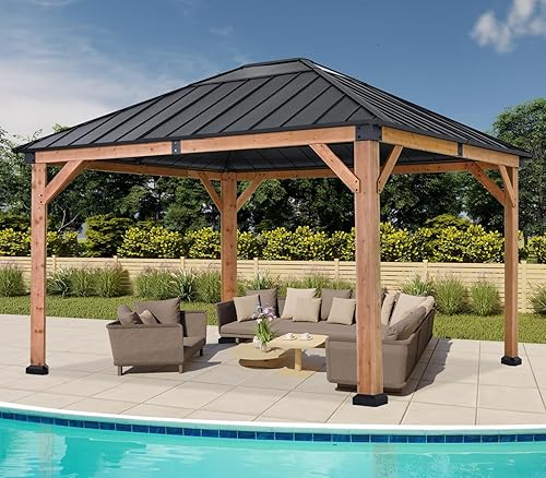 Miniatura 1 de ABCCANOPY Gazebo de madera de 11 x 13 pulgadas para patio al aire libre con techo de metal duro para jardín, patio trasero y terraza