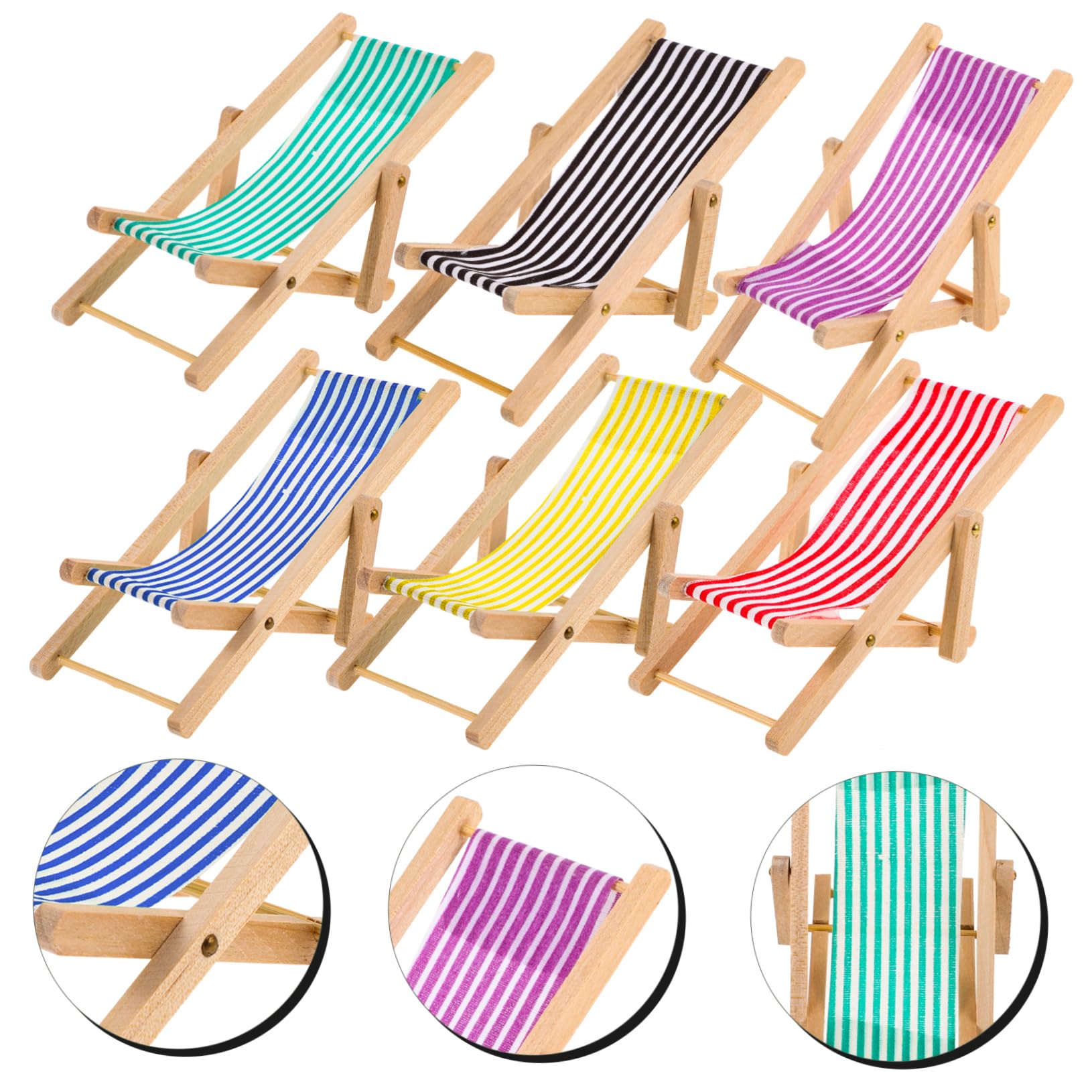 6 pièces Miniature Pliante Chaise de Plage Décorative pour Maison de Poupée Micro Paysage Transat Poupée Portable