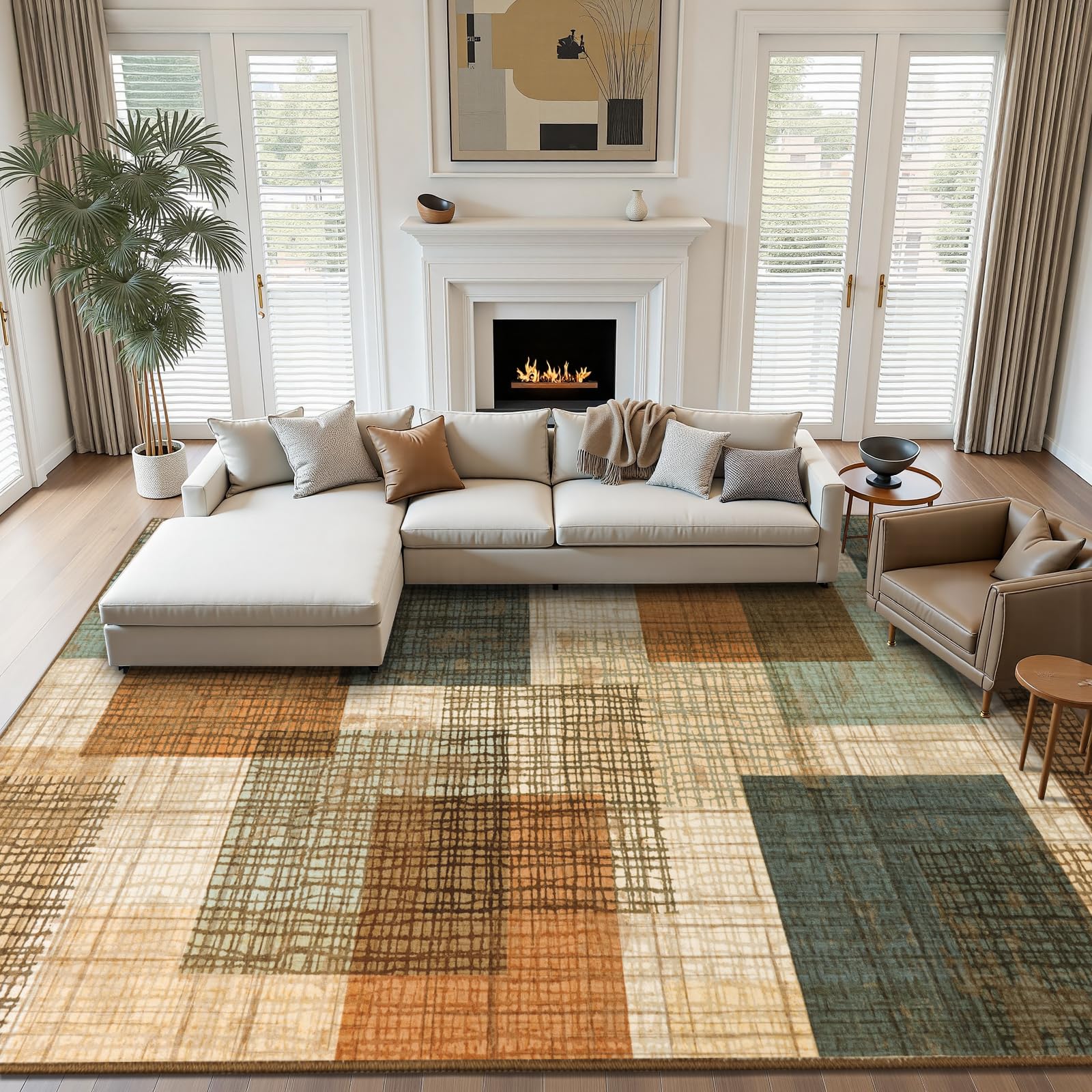 2026 Mid Century Area Rug Roundup for Real Homes 2 WISH TREE 8x10 Washable Area Rug for Living Room Modern Geometric Patchwork Oran — product photo