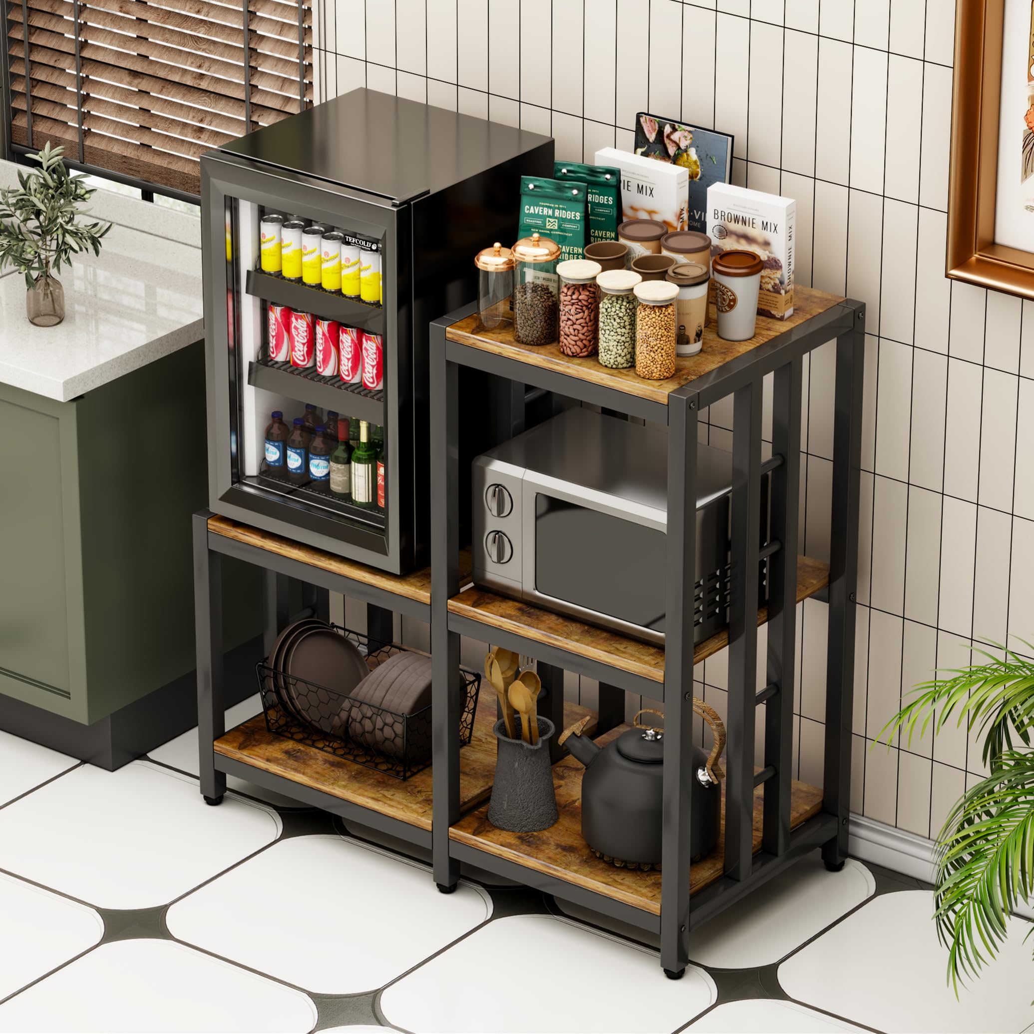 Mini soporte para nevera con almacenamiento, soporte para horno microondas, estante para panaderos con estante de almacenamiento, mini armario para nevera, mini estante para nevera para