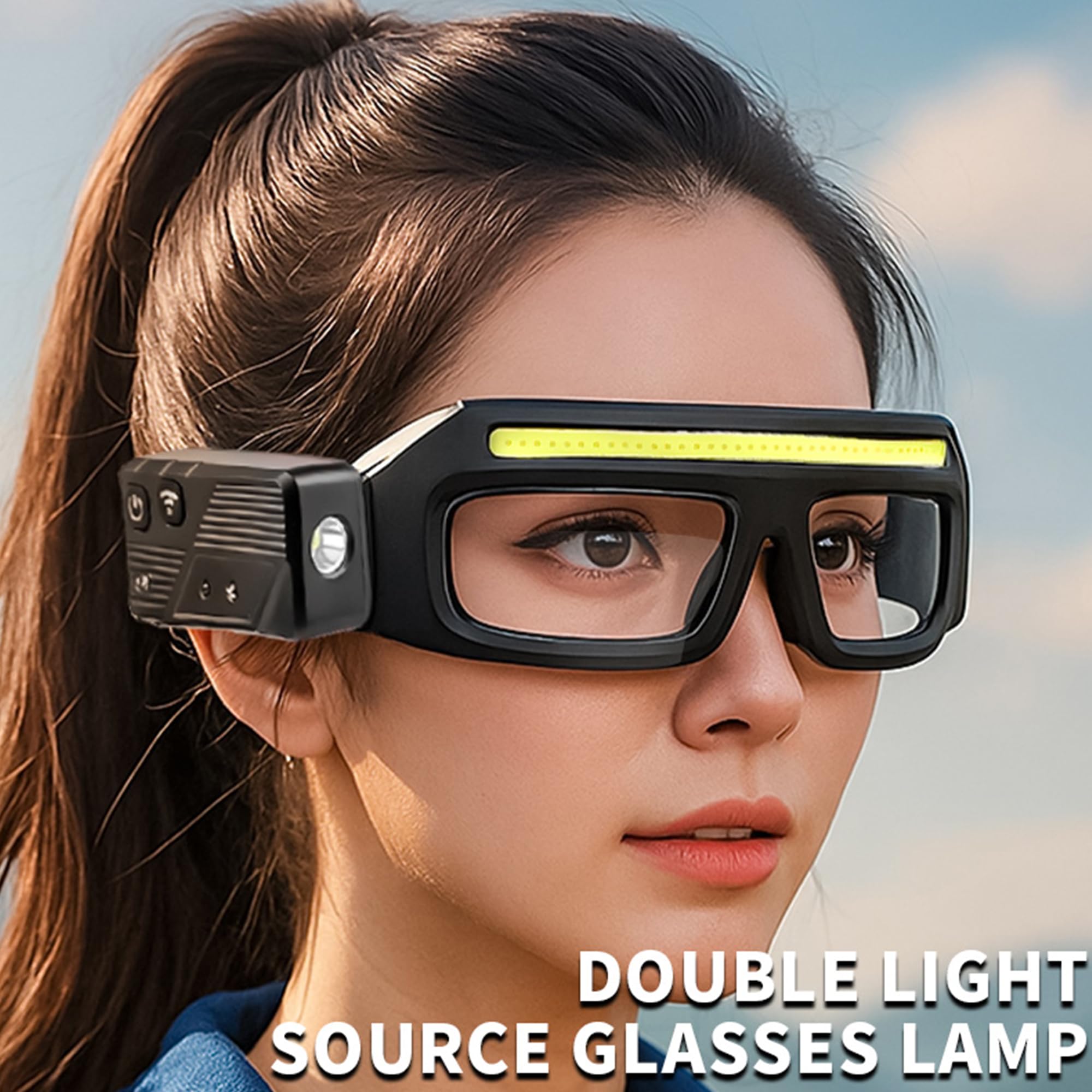 LED Brille Wiederaufladbare Scheinwerferbrille mit Bewegungssensor & Touch-Steuerung, 5 Modi USB C Leuchtende Brille für Laufen Camping Angeln Radfahren Wandern Hände frei Beleuchtete Brille