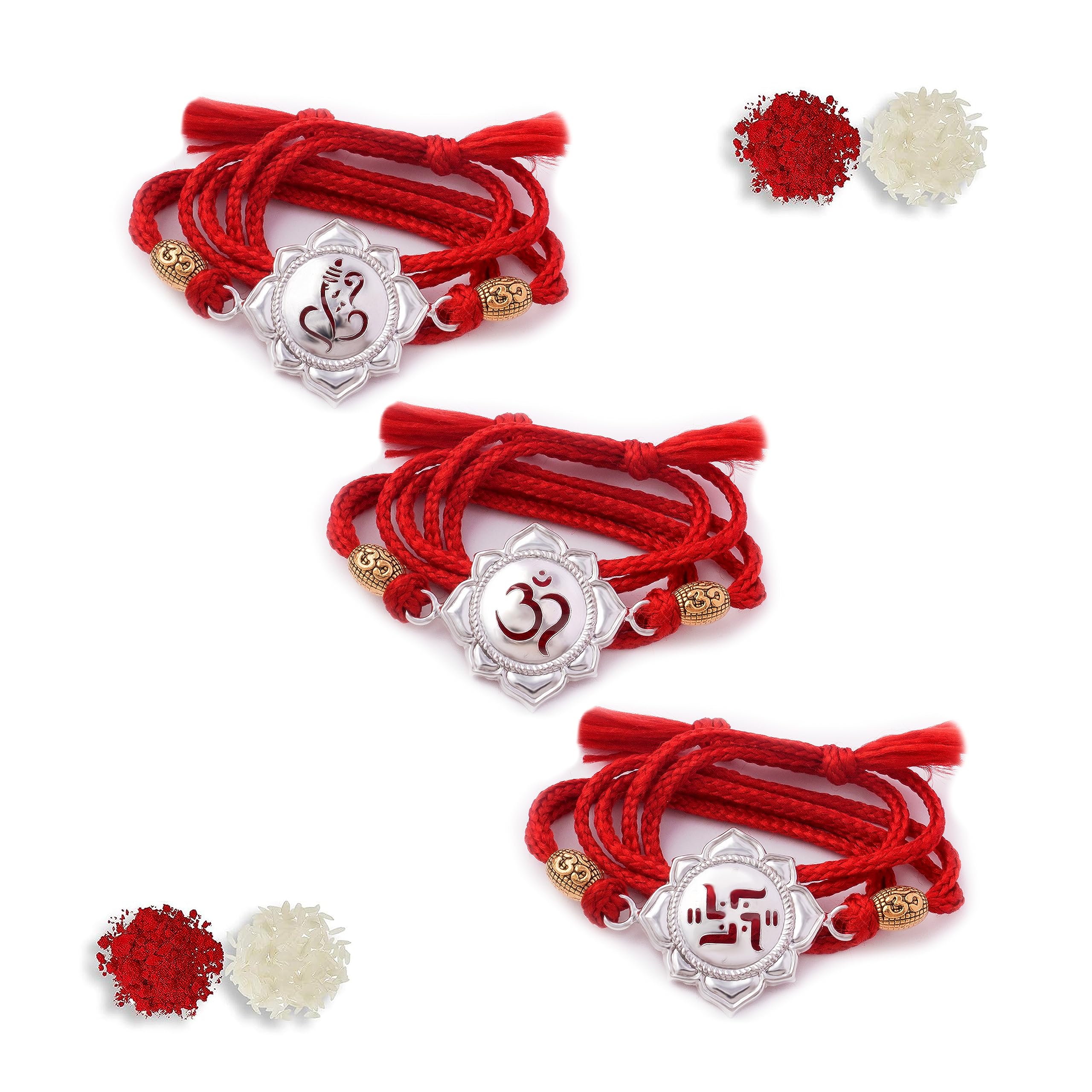 99.5% Fine Silver Latest OM/SWASTIK/Ganesh JI Rakhi Combo (Pack of 3) For unisex adult-image-25