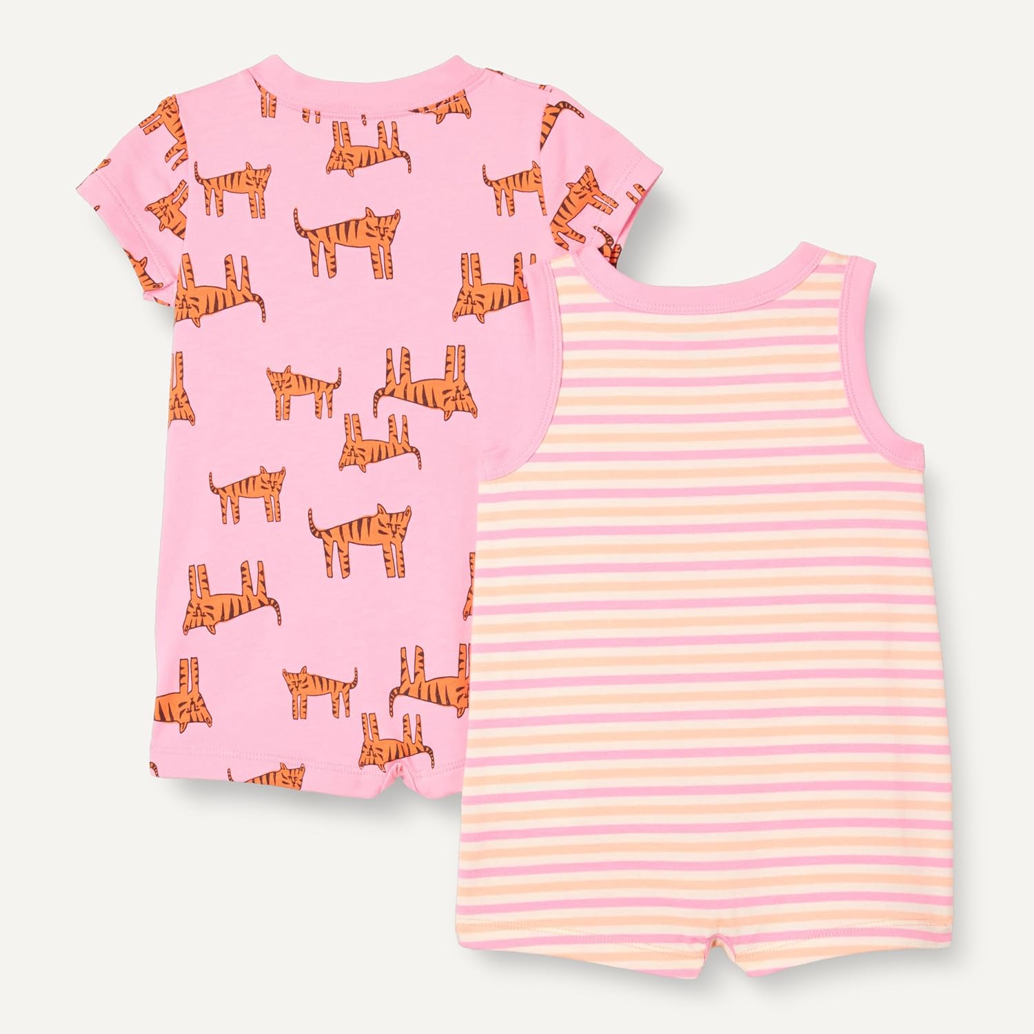Amazon Essentials Unisex Babies' Cotton Jersey Sleeveless and Short-Sleeve Romper Set, Pack of 2