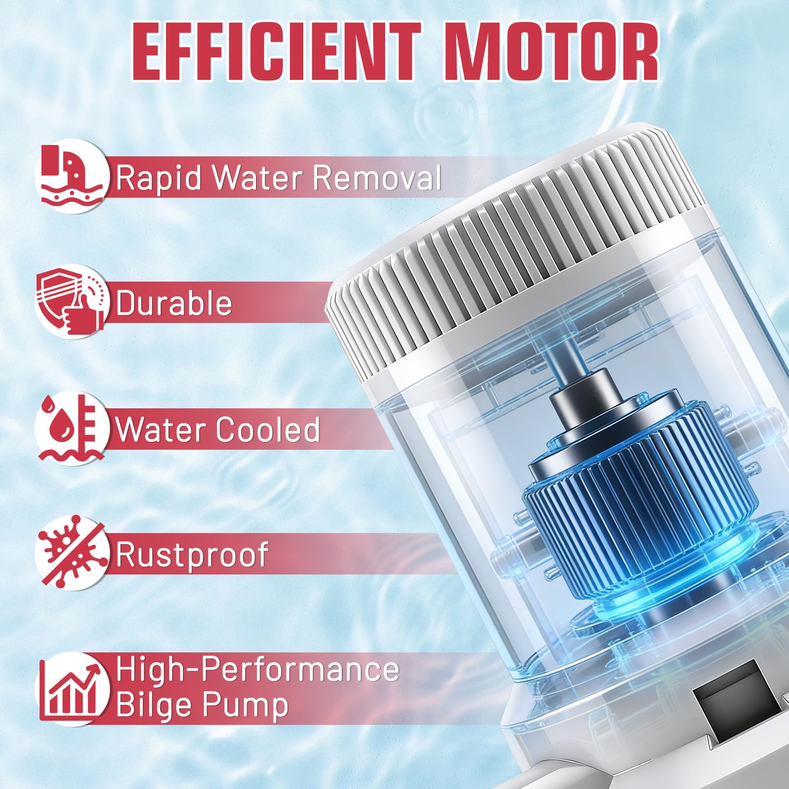 Bomba de Achique 12V 2000GPH, Bomba de Cuña Eléctrica de Barcos, Bomba de Agua de Sentina 29mm(1-1/8") Sumergible, Bomba de Agua Sumergible para Barcos, Yates, Caravanas y Jardines
