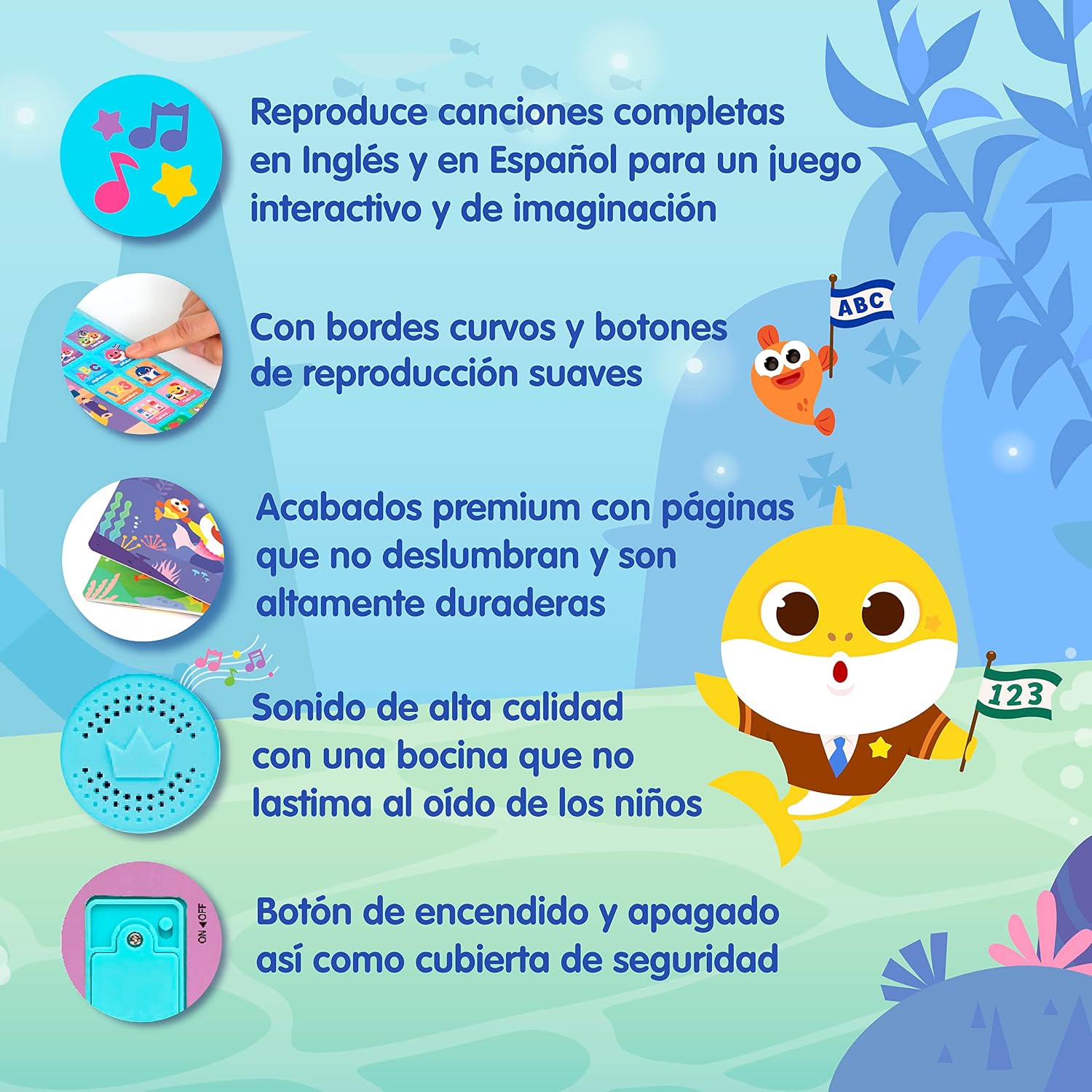 Baby Shark Bilingual Sound Book for Toddlers 1–3 | 10 Buttons, 5 English & 5 Spanish Songs Interactive Learning Toy by Pinkfong