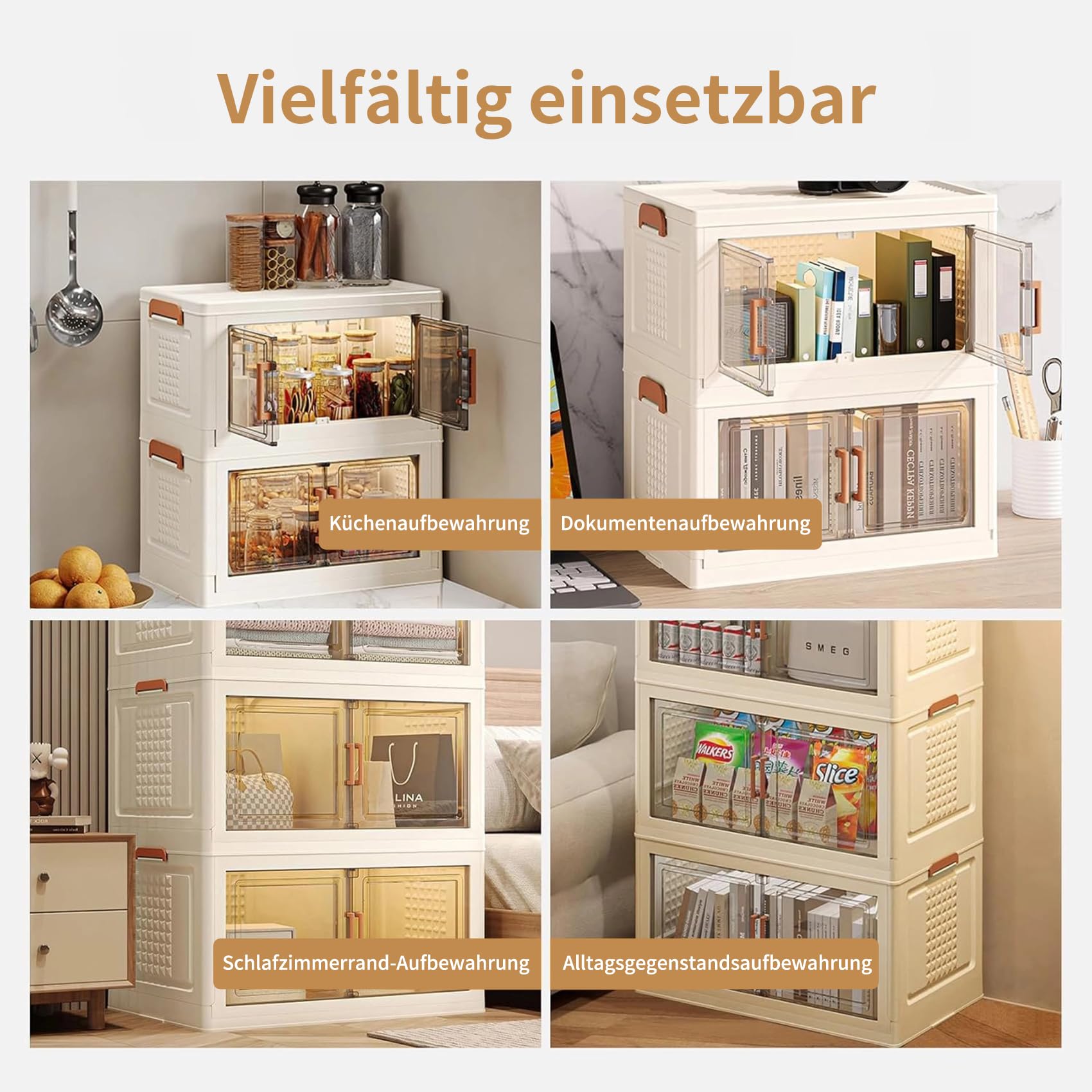24L*5 Faltbare Aufbewahrungsbox mit Deckel mit Rollen | Stapelbare Aufbewahrungsboxen Plastikbox mit Magnetische Tür Storage Boxes für Schlafzimmer Wohnzimmer und Küchen