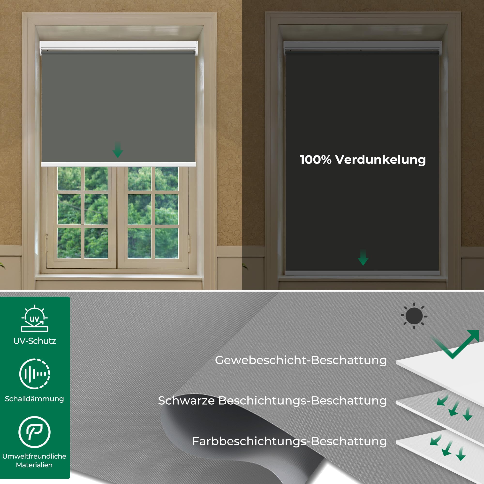 Allesin Elektrische Rollos Innen, Verdunklungsrollo mit Fernbedienung & Leiser Motor, 85x150cm Anthrazit, Metal Klemmträger ohne Bohren Fensterrollo Innen Sonnenschutz Smart (85x150cm, anthrazit)